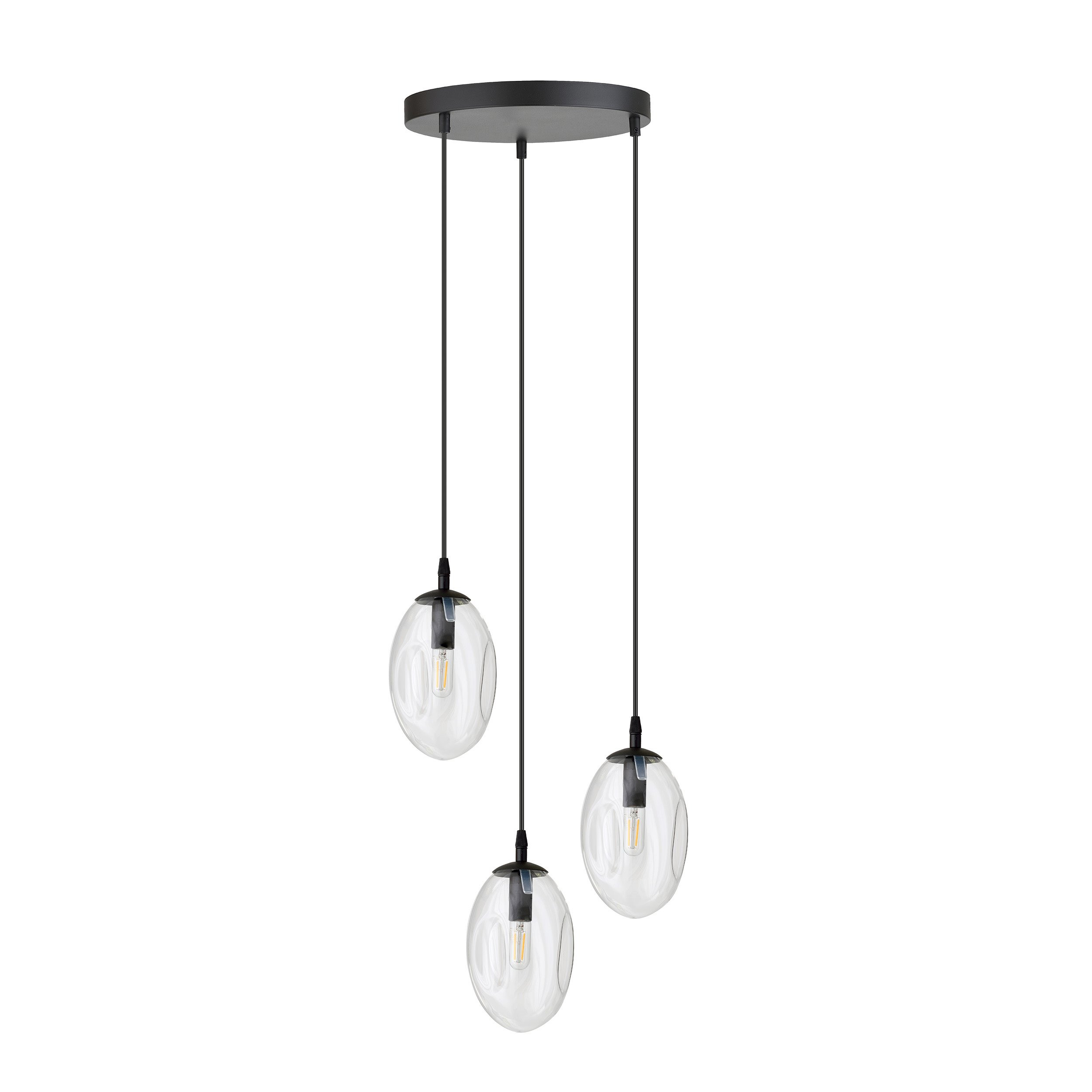 Suspension Astral avec base en métal circulaire et abat-jour ovale en verre au design contemporain par Emibig Suspension Astral avec base en métal circulaire et abat-jour ovale en verre au design contemporain par Emibig