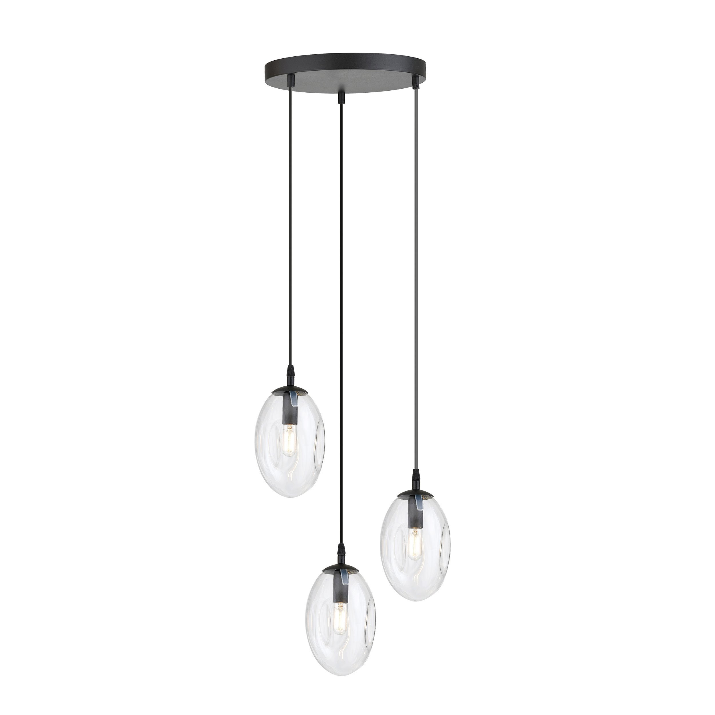Suspension Astral avec base en métal circulaire et abat-jour ovale en verre au design contemporain par Emibig Suspension Astral avec base en métal circulaire et abat-jour ovale en verre au design contemporain par Emibig