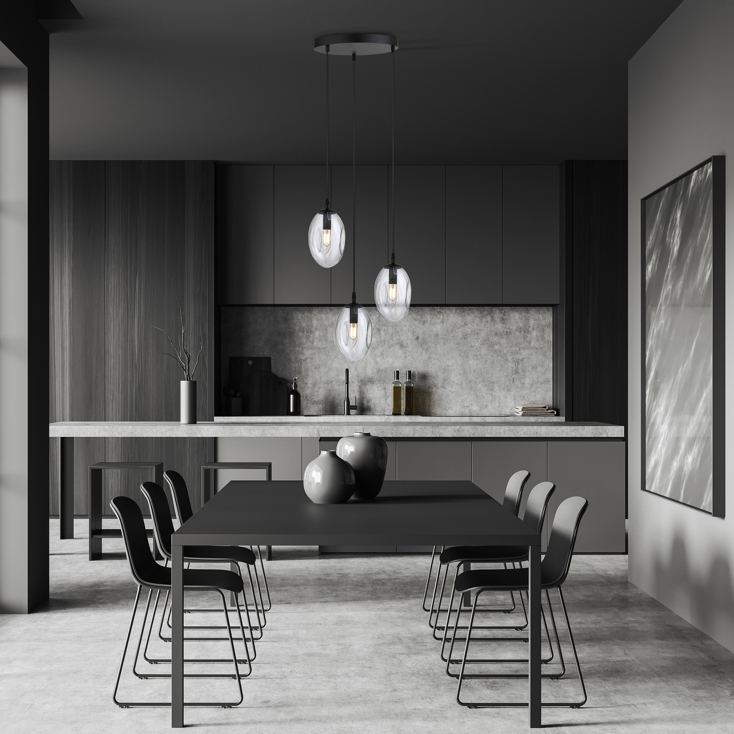 Suspension Astral avec base en métal circulaire et abat-jour ovale en verre au design contemporain par Emibig Suspension Astral avec base en métal circulaire et abat-jour ovale en verre au design contemporain par Emibig