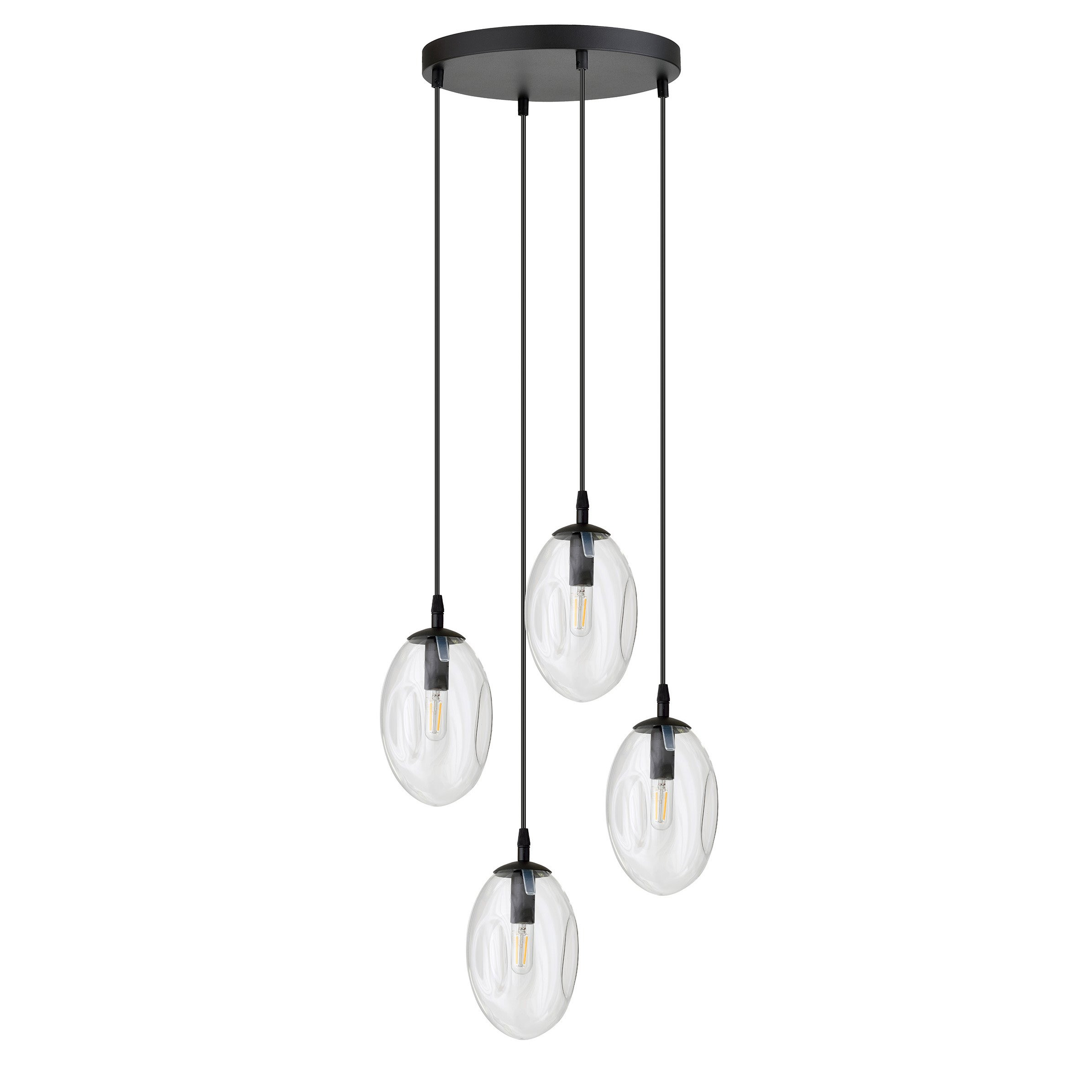Suspension Astral avec base en métal circulaire et abat-jour ovale en verre au design contemporain par Emibig Suspension Astral avec base en métal circulaire et abat-jour ovale en verre au design contemporain par Emibig