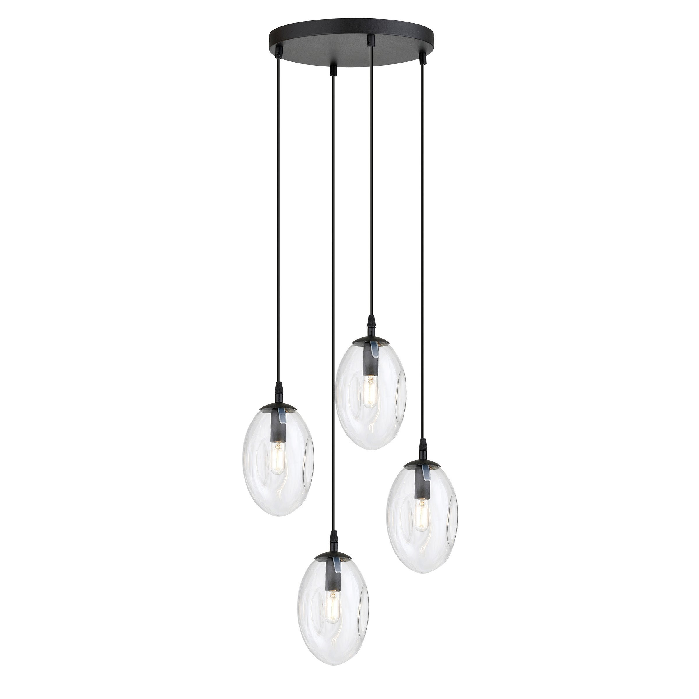 Suspension Astral avec base en métal circulaire et abat-jour ovale en verre au design contemporain par Emibig Suspension Astral avec base en métal circulaire et abat-jour ovale en verre au design contemporain par Emibig