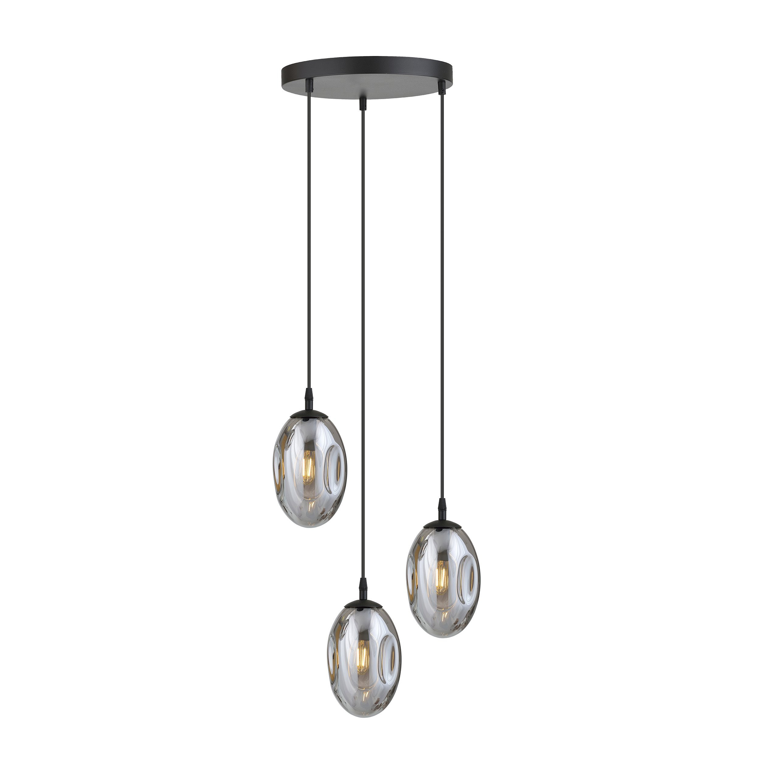 Suspension Astral avec base en métal circulaire et abat-jour ovale en verre au design contemporain par Emibig Suspension Astral avec base en métal circulaire et abat-jour ovale en verre au design contemporain par Emibig