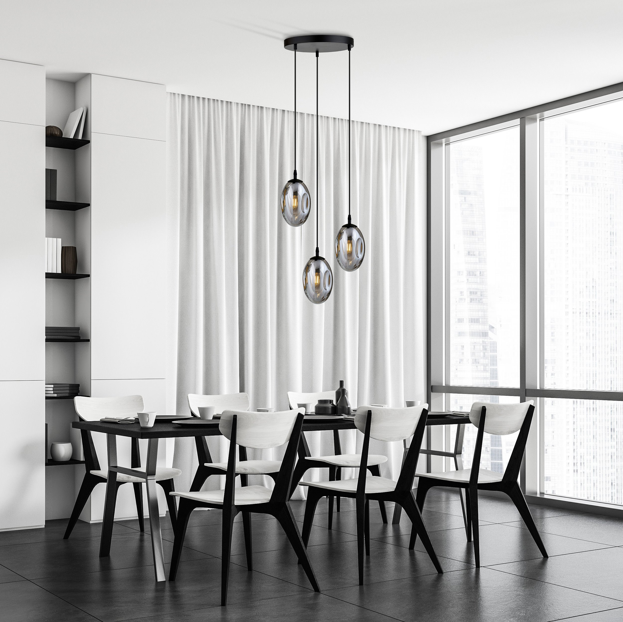 Suspension Astral avec base en métal circulaire et abat-jour ovale en verre au design contemporain par Emibig Suspension Astral avec base en métal circulaire et abat-jour ovale en verre au design contemporain par Emibig