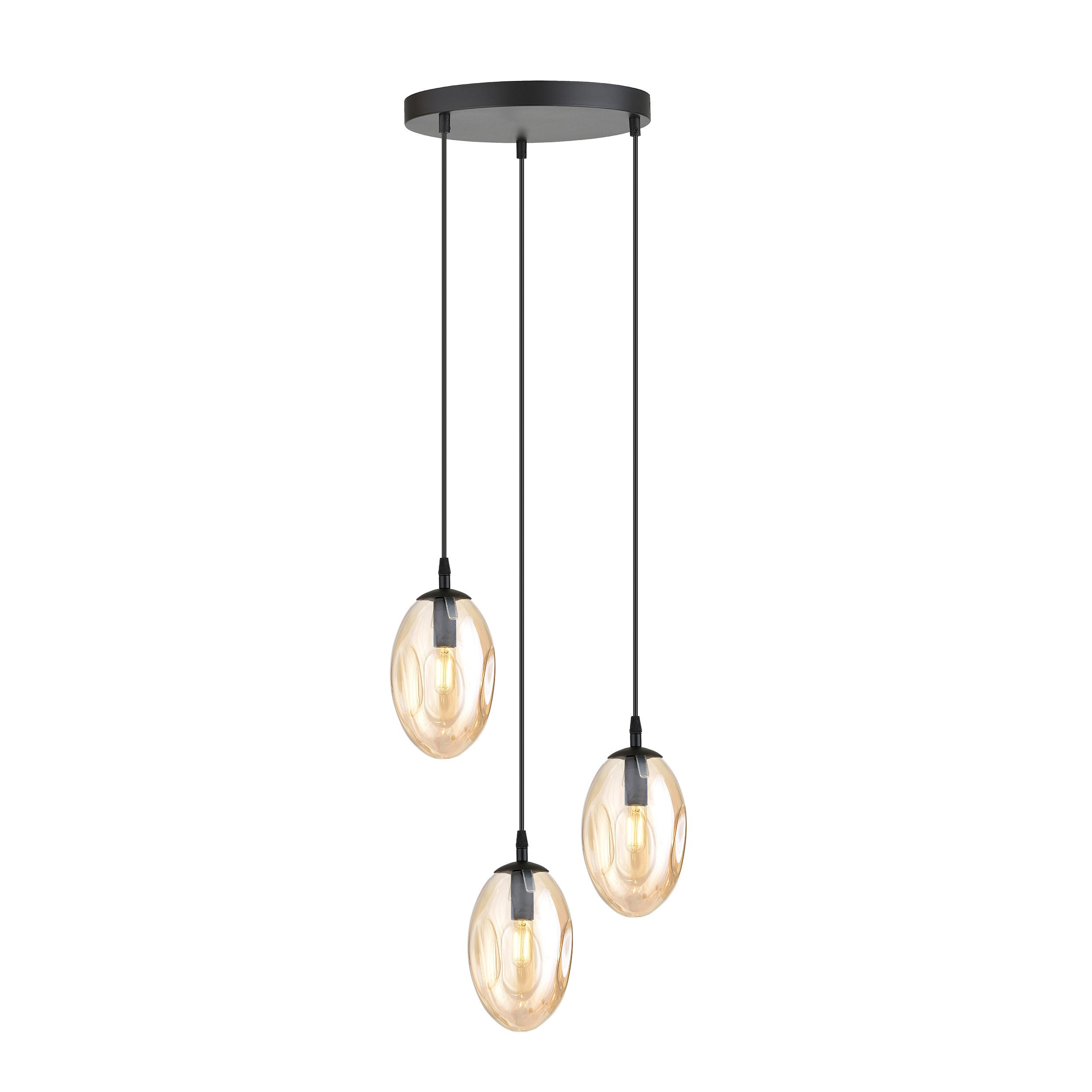 Suspension Astral avec base en métal circulaire et abat-jour ovale en verre au design contemporain par Emibig Suspension Astral avec base en métal circulaire et abat-jour ovale en verre au design contemporain par Emibig