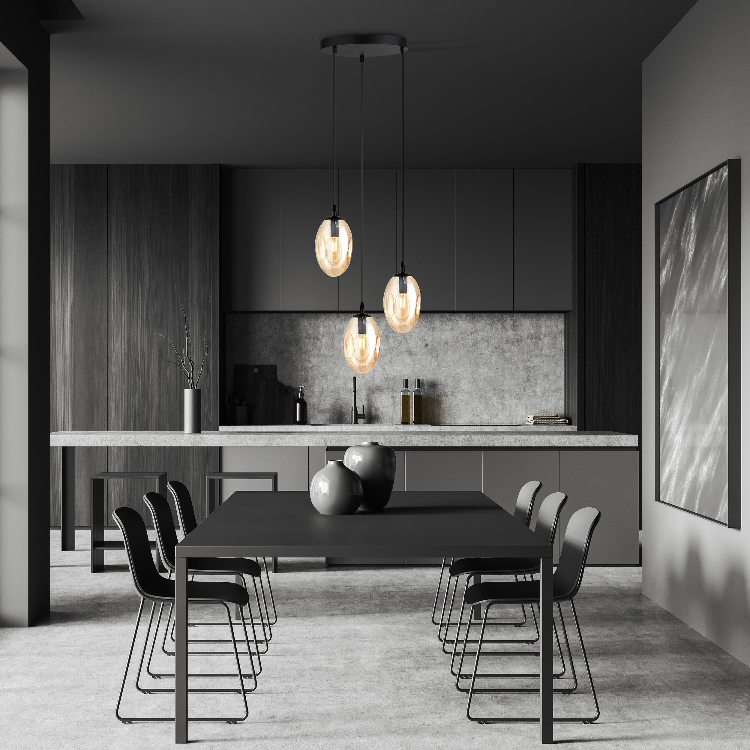Suspension Astral avec base en métal circulaire et abat-jour ovale en verre au design contemporain par Emibig Suspension Astral avec base en métal circulaire et abat-jour ovale en verre au design contemporain par Emibig