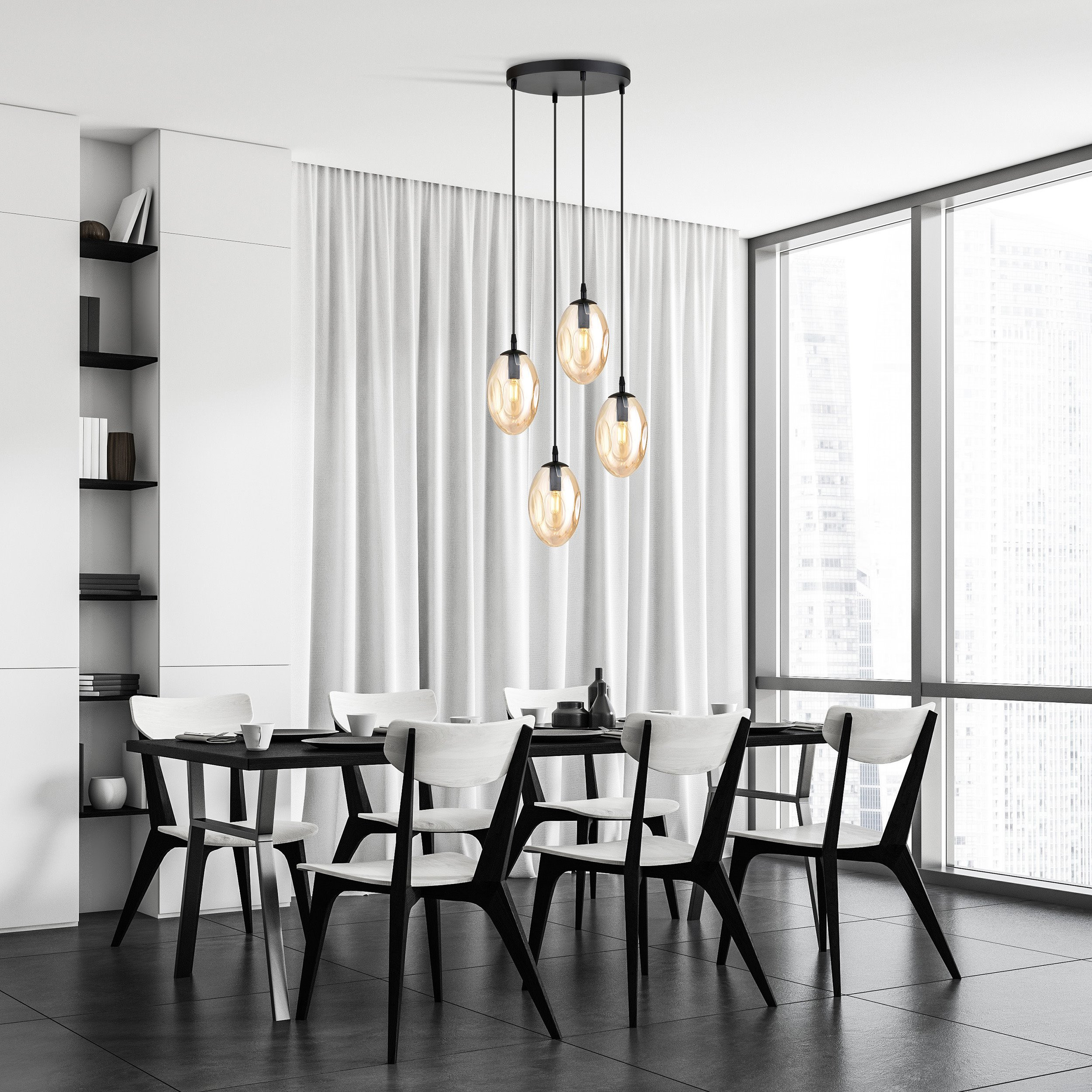 Suspension Astral avec base en métal circulaire et abat-jour ovale en verre au design contemporain par Emibig Suspension Astral avec base en métal circulaire et abat-jour ovale en verre au design contemporain par Emibig