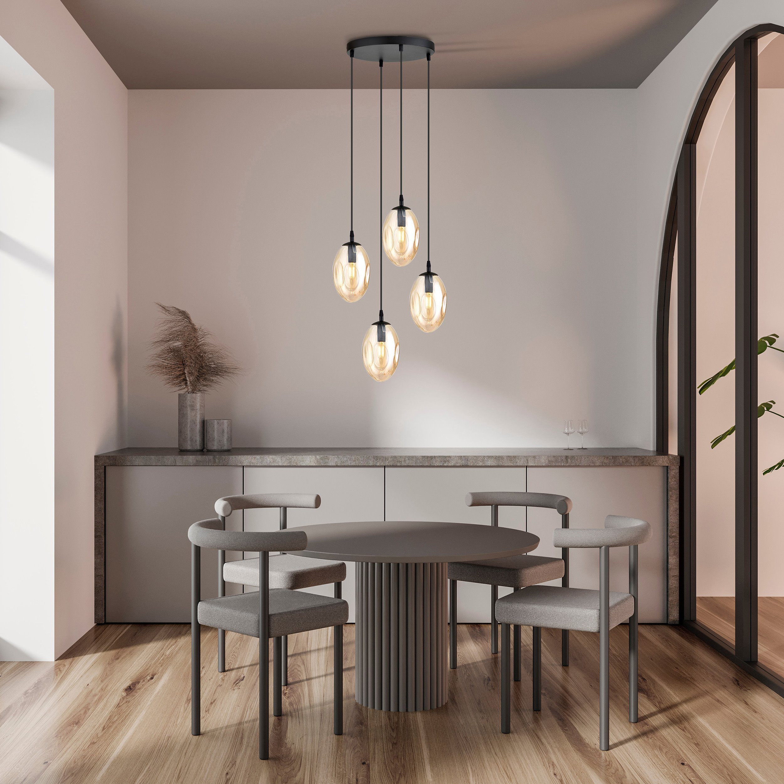 Suspension Astral avec base en métal circulaire et abat-jour ovale en verre au design contemporain par Emibig Suspension Astral avec base en métal circulaire et abat-jour ovale en verre au design contemporain par Emibig