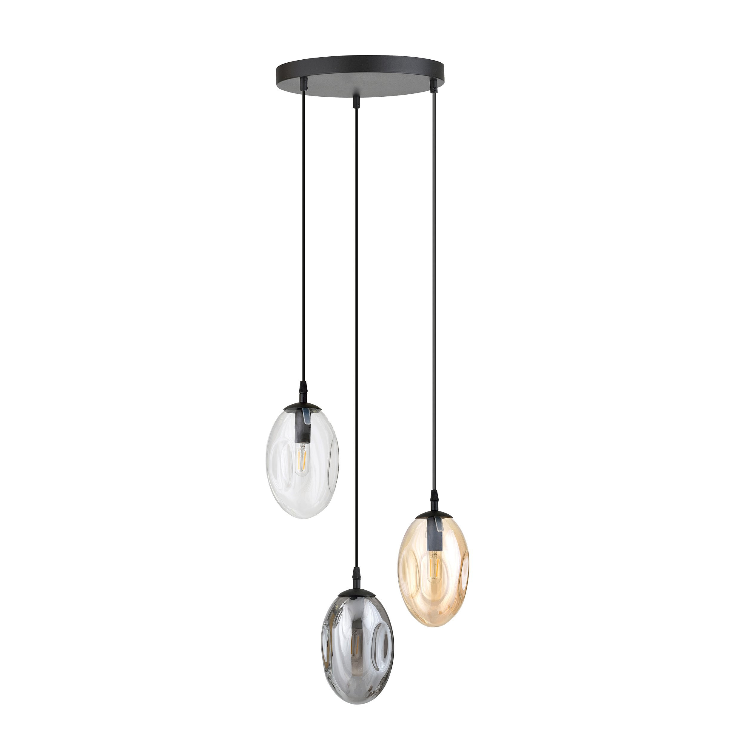 Suspension Astral avec base en métal circulaire et abat-jour ovale en verre au design contemporain par Emibig Suspension Astral avec base en métal circulaire et abat-jour ovale en verre au design contemporain par Emibig