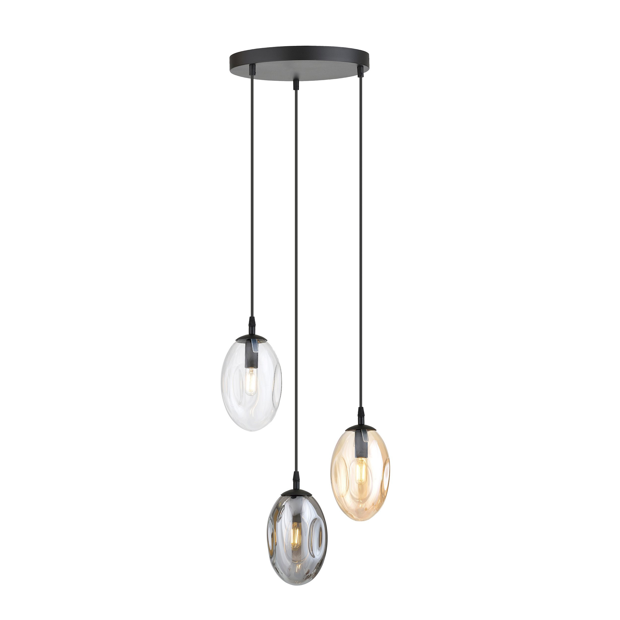 Suspension Astral avec base en métal circulaire et abat-jour ovale en verre au design contemporain par Emibig Suspension Astral avec base en métal circulaire et abat-jour ovale en verre au design contemporain par Emibig