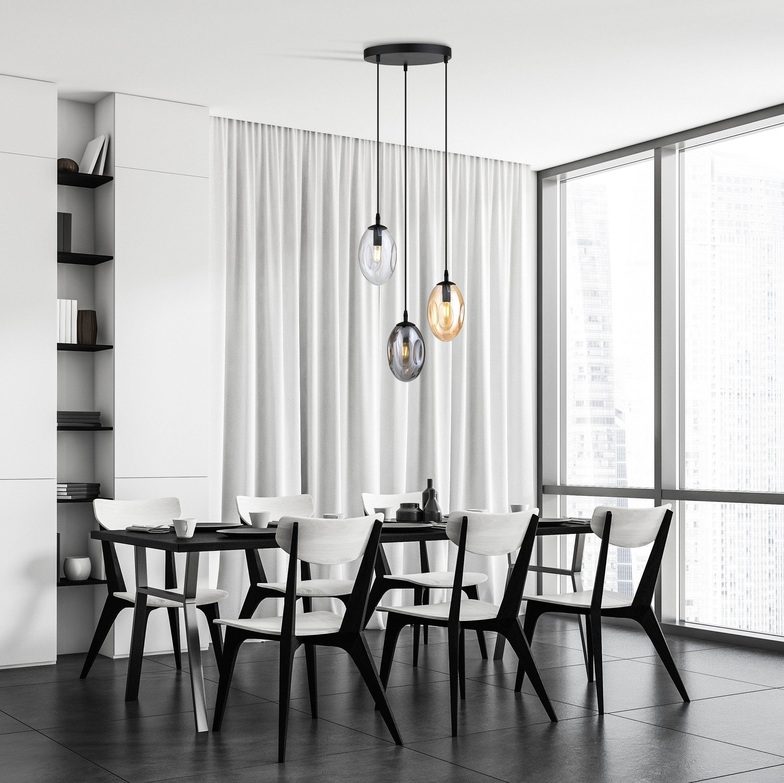 Suspension Astral avec base en métal circulaire et abat-jour ovale en verre au design contemporain par Emibig Suspension Astral avec base en métal circulaire et abat-jour ovale en verre au design contemporain par Emibig