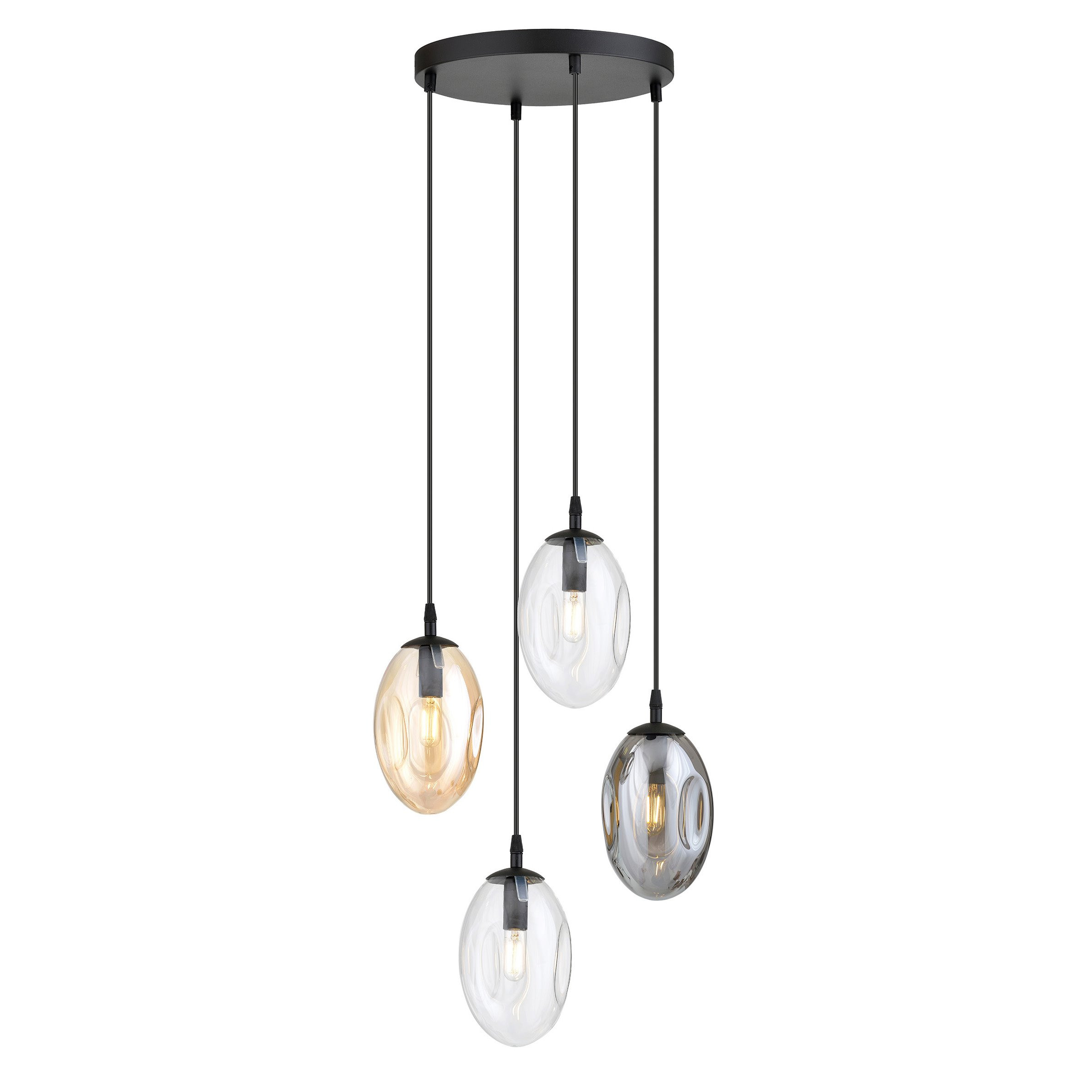 Suspension Astral avec base en métal circulaire et abat-jour ovale en verre au design contemporain par Emibig Suspension Astral avec base en métal circulaire et abat-jour ovale en verre au design contemporain par Emibig