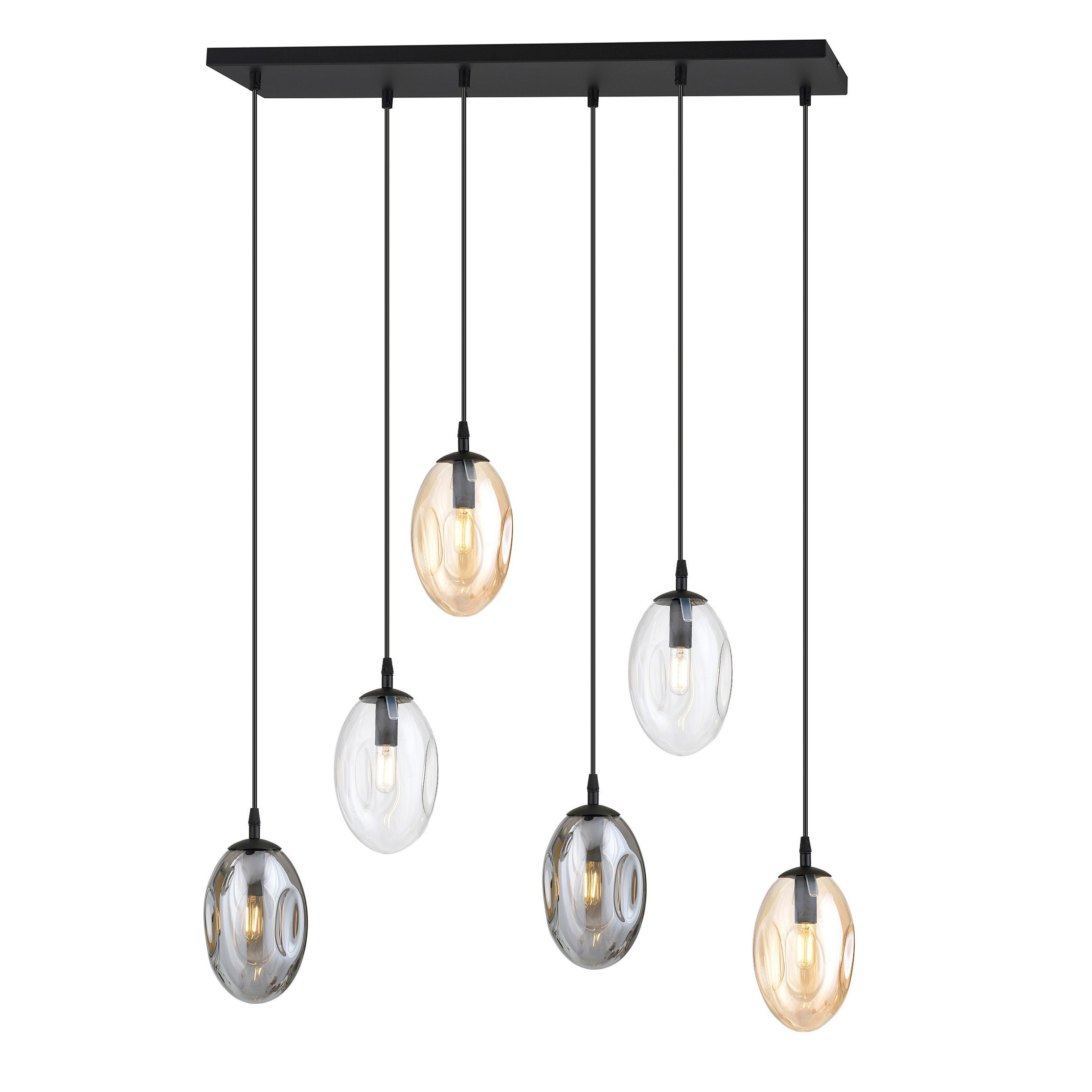 Suspension Astral avec base en métal rectangulaire et abat-jour ovale en verre au design contemporain par Emibig Suspension Astral avec base en métal rectangulaire et abat-jour ovale en verre au design contemporain par Emibig