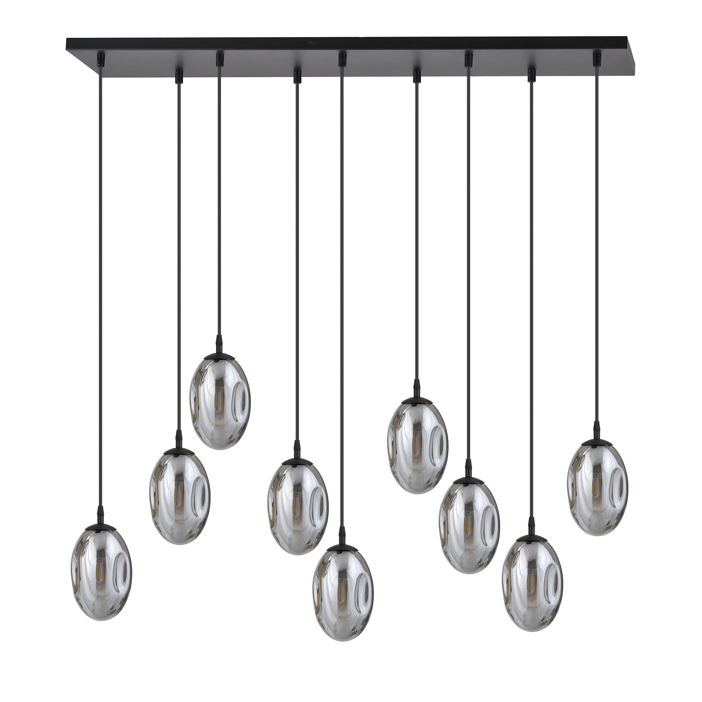 Suspension Astral avec base en métal rectangulaire et abat-jour ovale en verre au design contemporain par Emibig Suspension Astral avec base en métal rectangulaire et abat-jour ovale en verre au design contemporain par Emibig