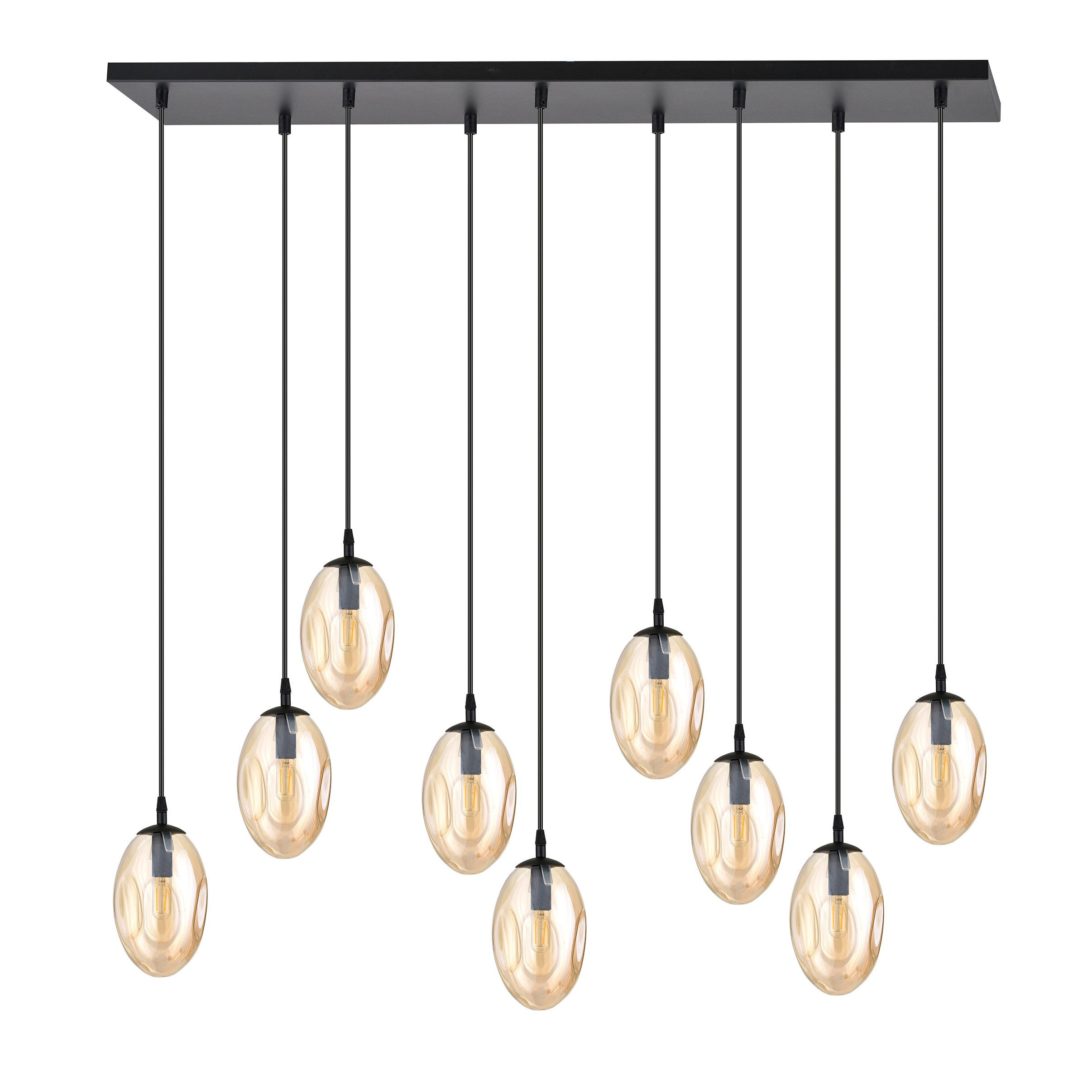 Suspension Astral avec base en métal rectangulaire et abat-jour ovale en verre au design contemporain par Emibig Suspension Astral avec base en métal rectangulaire et abat-jour ovale en verre au design contemporain par Emibig