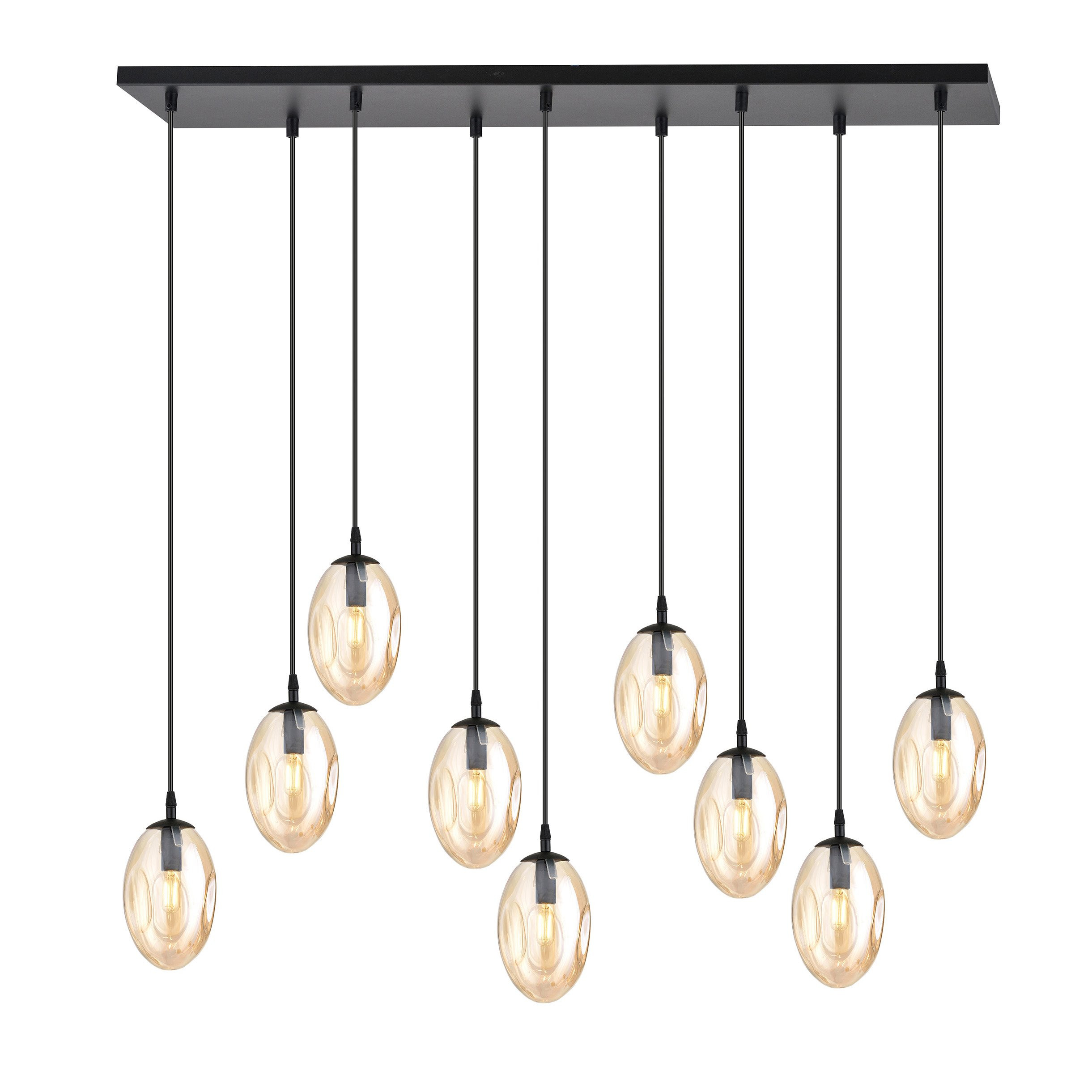 Suspension Astral avec base en métal rectangulaire et abat-jour ovale en verre au design contemporain par Emibig Suspension Astral avec base en métal rectangulaire et abat-jour ovale en verre au design contemporain par Emibig