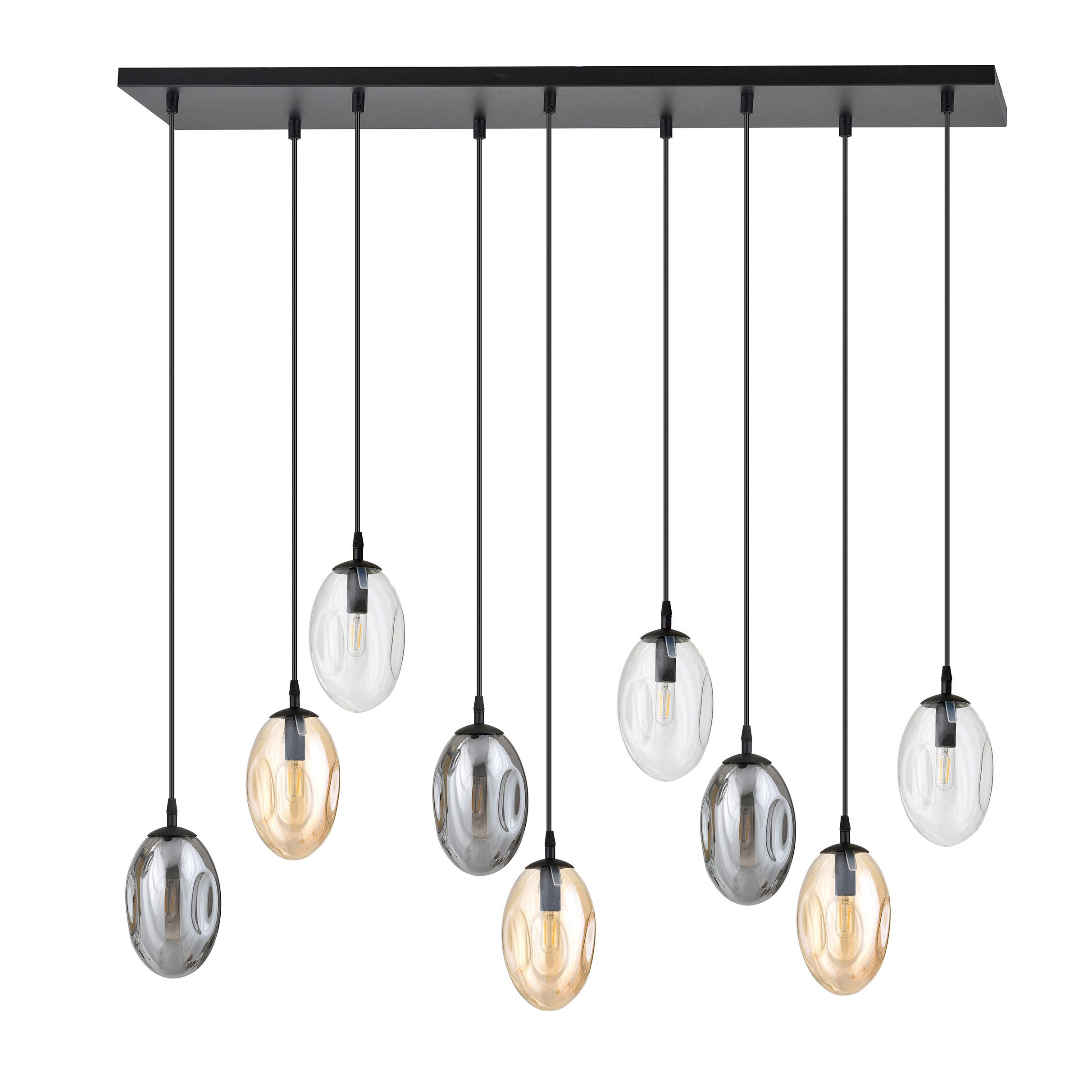 Suspension Astral avec base en métal rectangulaire et abat-jour ovale en verre au design contemporain par Emibig Suspension Astral avec base en métal rectangulaire et abat-jour ovale en verre au design contemporain par Emibig