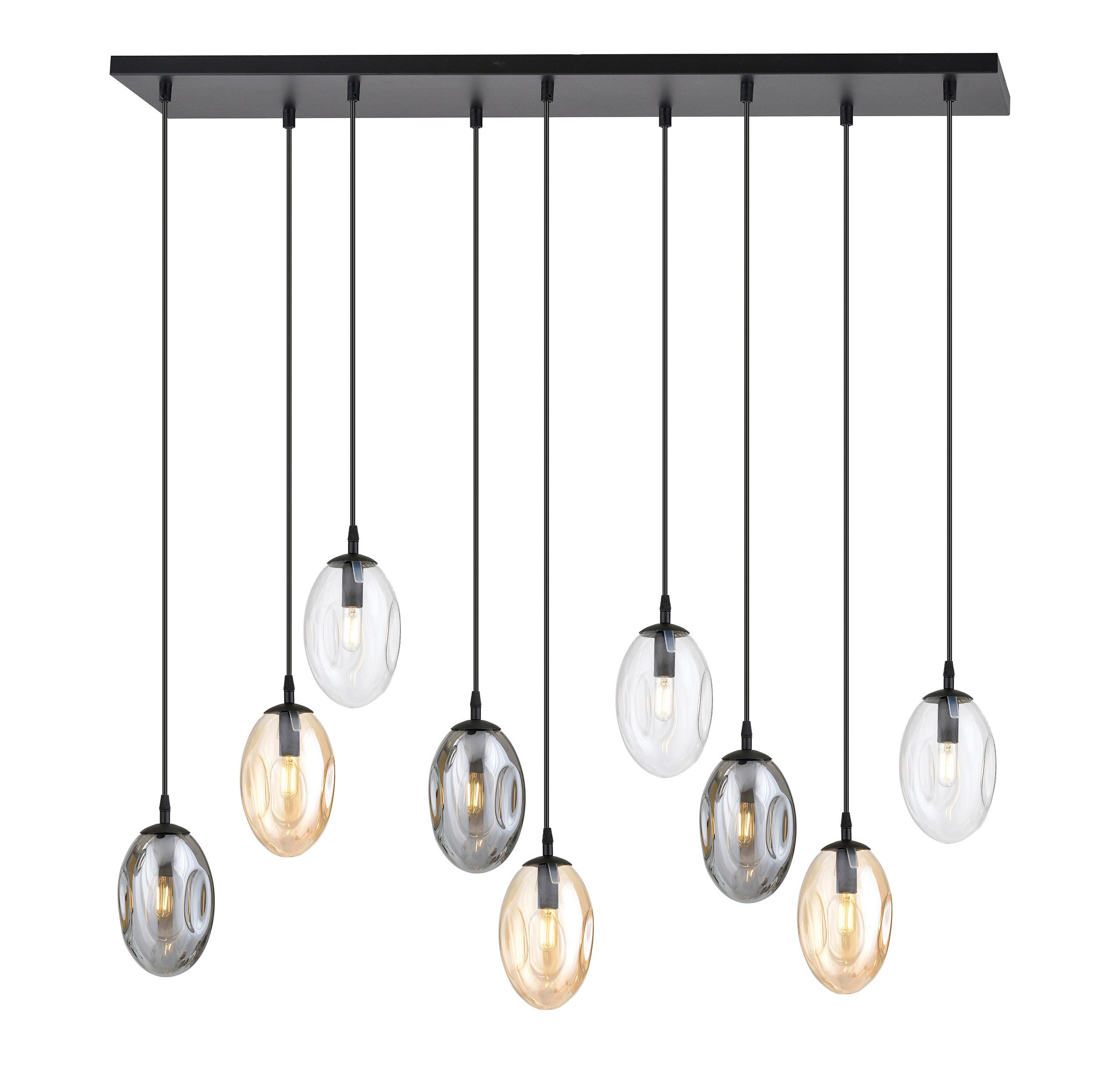 Suspension Astral avec base en métal rectangulaire et abat-jour ovale en verre au design contemporain par Emibig Suspension Astral avec base en métal rectangulaire et abat-jour ovale en verre au design contemporain par Emibig