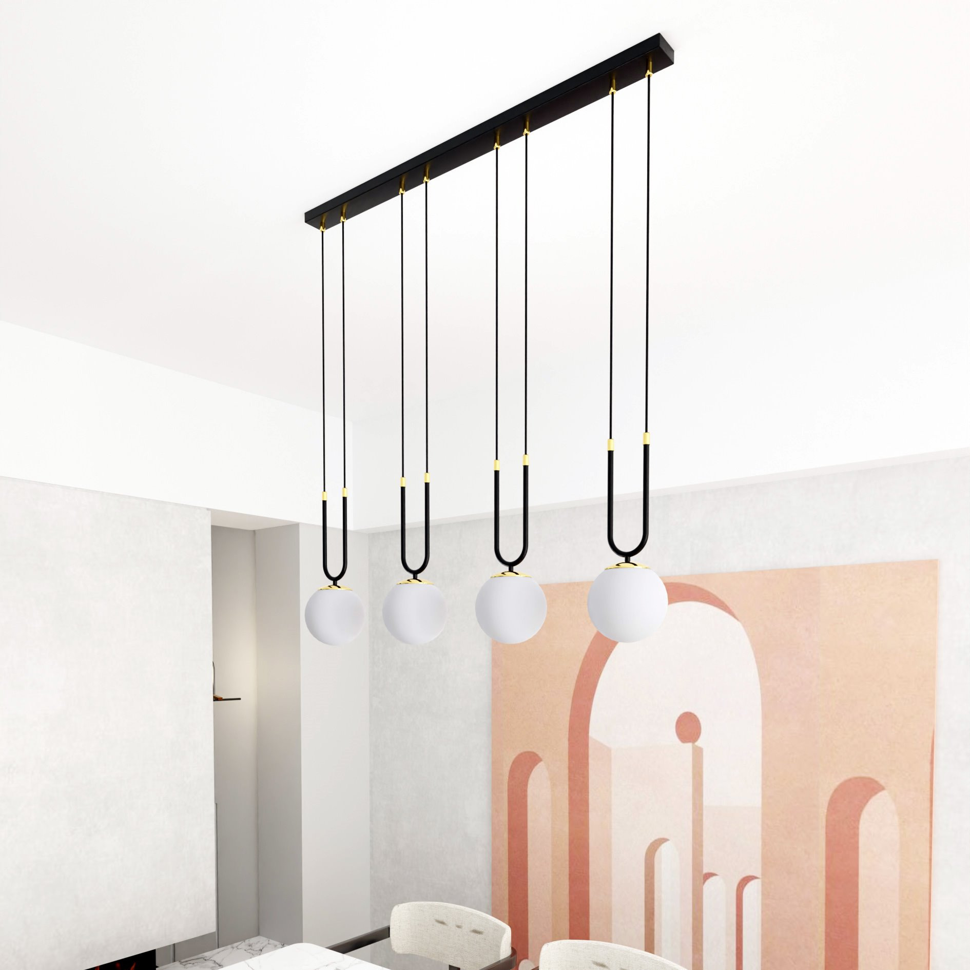 Suspension Glam base en métal ave détail doré au design contemporain par Emibig Suspension Glam base en métal ave détail doré au design contemporain par Emibig