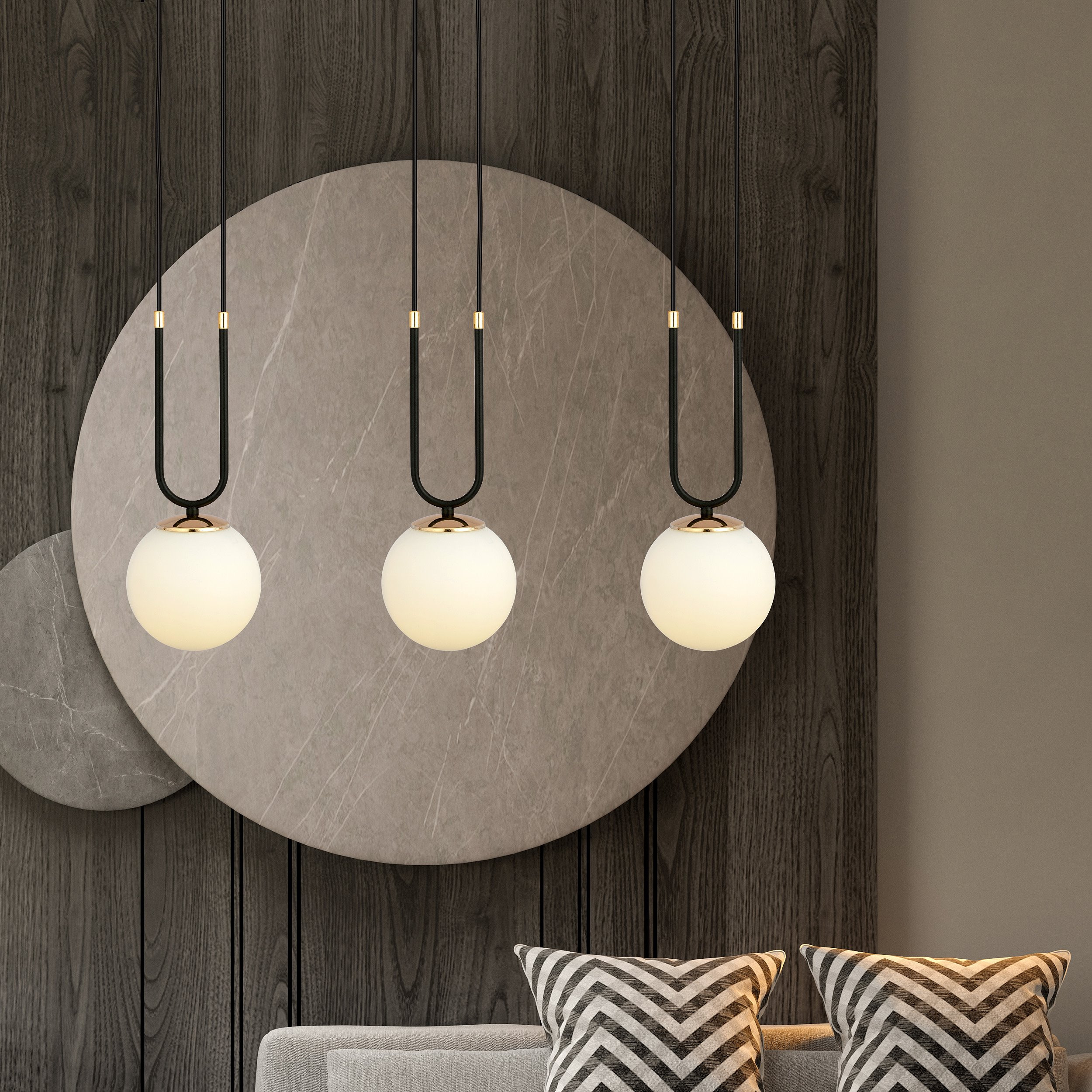 Suspension Glam base en métal ave détail doré au design contemporain par Emibig Suspension Glam base en métal ave détail doré au design contemporain par Emibig
