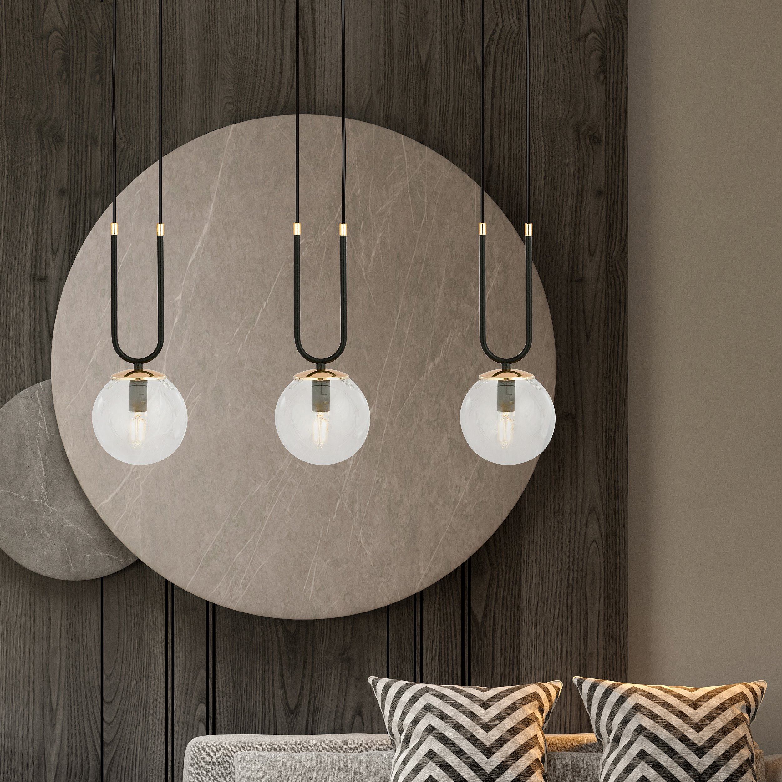 Suspension Glam base en métal ave détail doré au design contemporain par Emibig Suspension Glam base en métal ave détail doré au design contemporain par Emibig