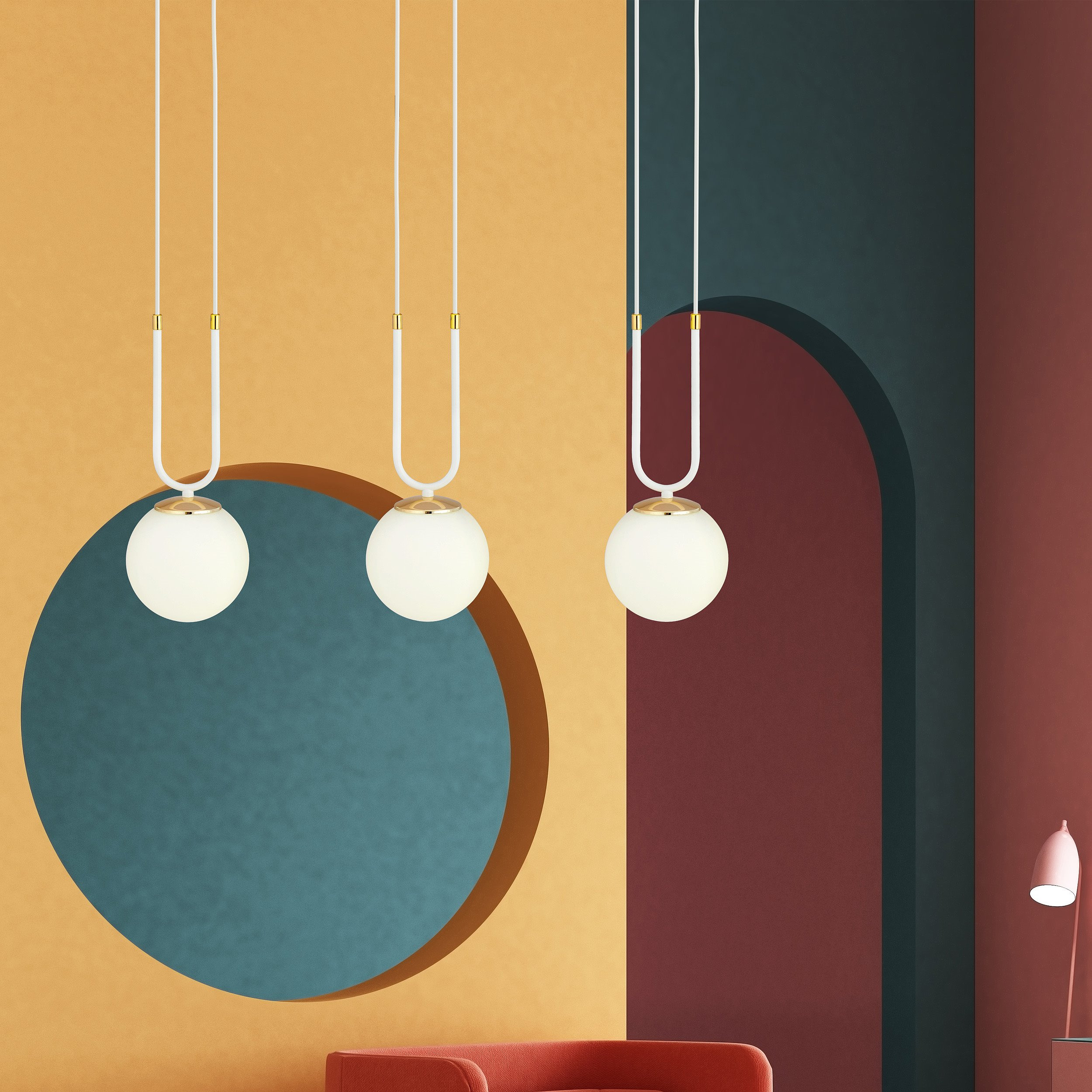 Suspension Glam base en métal ave détail doré au design contemporain par Emibig Suspension Glam base en métal ave détail doré au design contemporain par Emibig