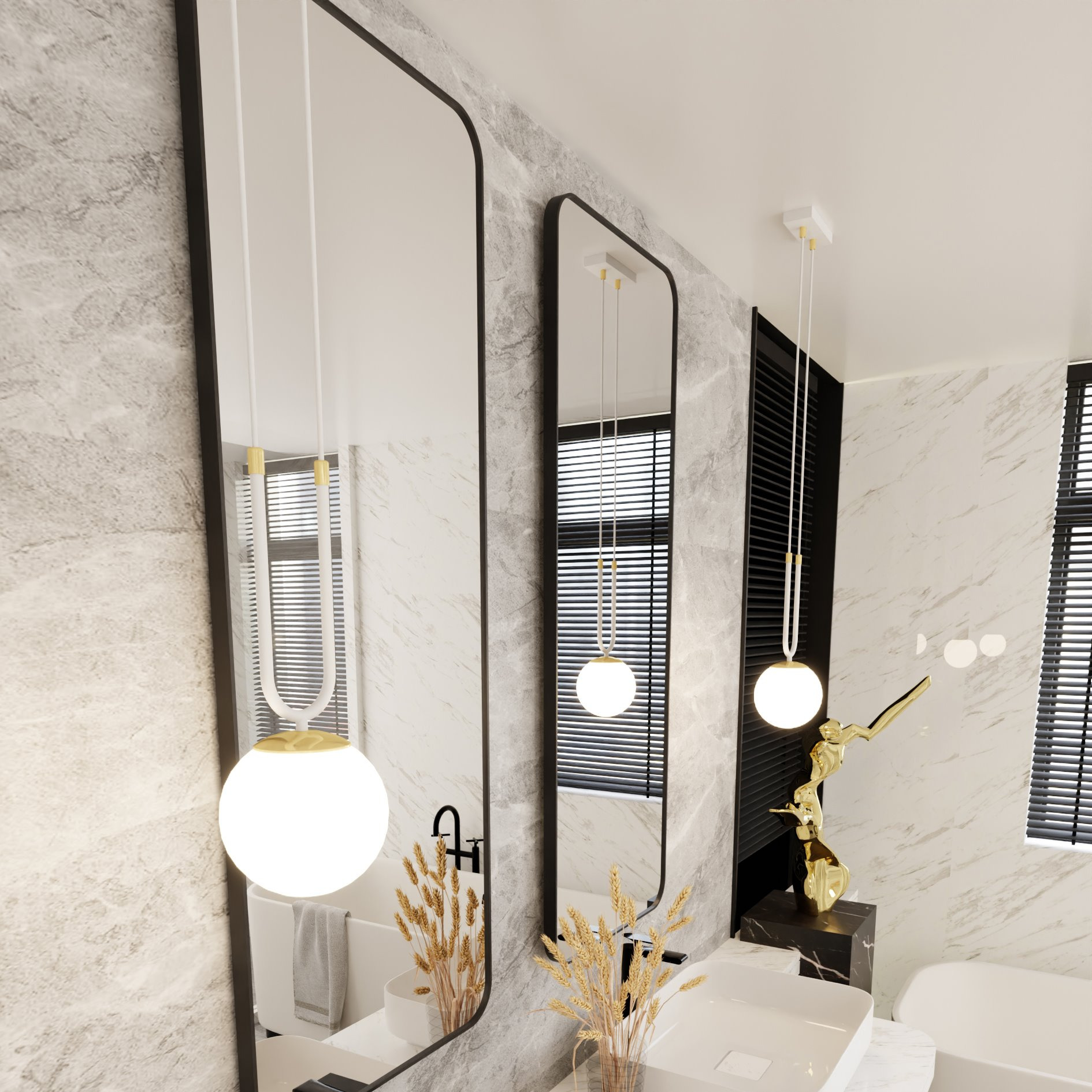 Suspension Glam base en métal ave détail doré au design contemporain par Emibig Suspension Glam base en métal ave détail doré au design contemporain par Emibig