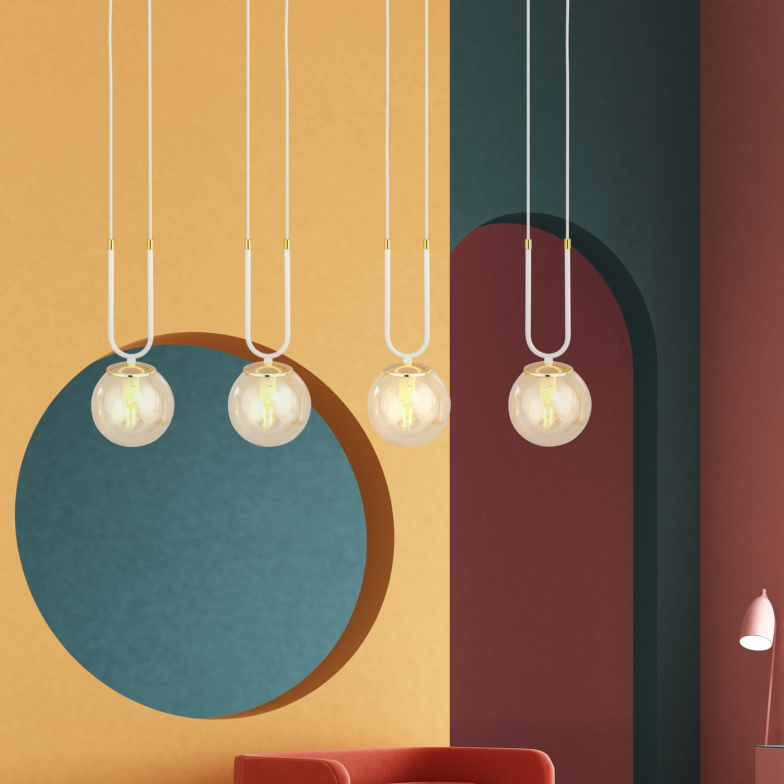 Suspension Glam base en métal ave détail doré au design contemporain par Emibig Suspension Glam base en métal ave détail doré au design contemporain par Emibig