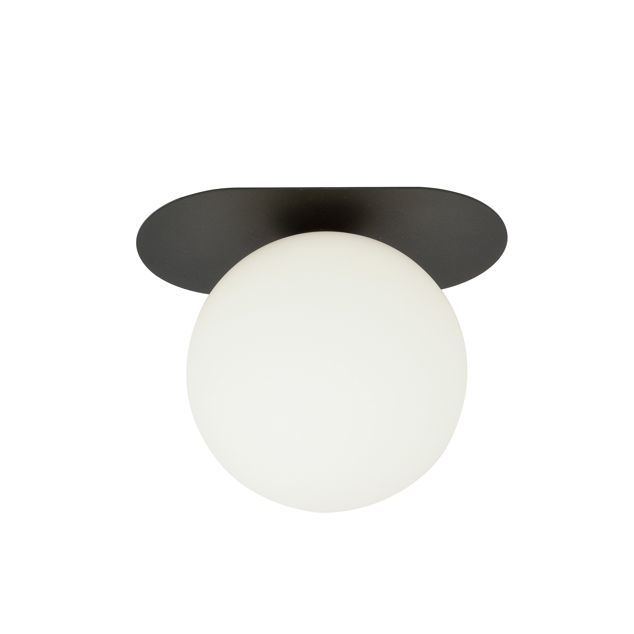 Plafonnier Plaza base en métal ovale avec abat-jour en boule de verre au design contemporain par Emibig