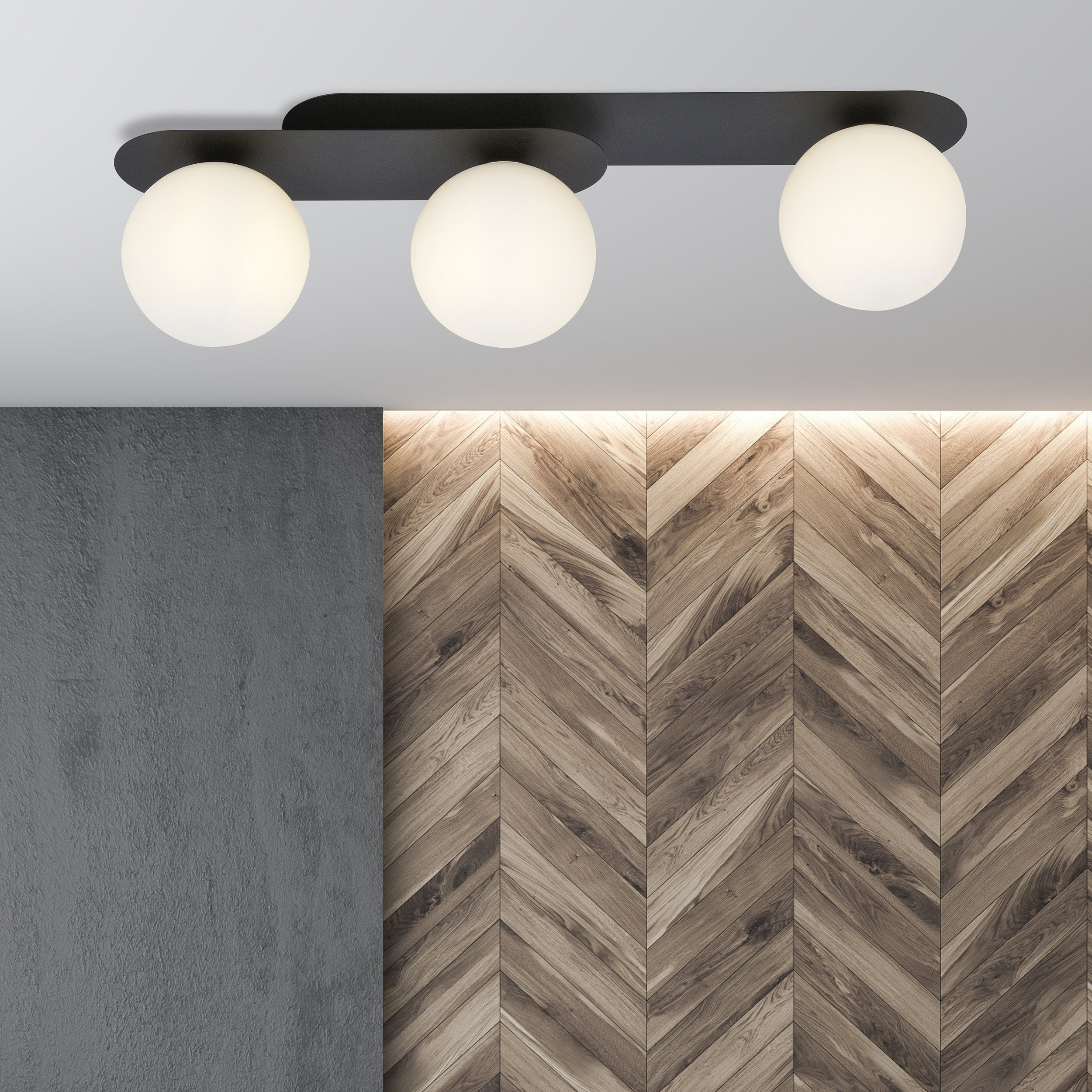 Plafonnier Plaza base en métal ovale avec abat-jour en boule de verre au design contemporain par Emibig