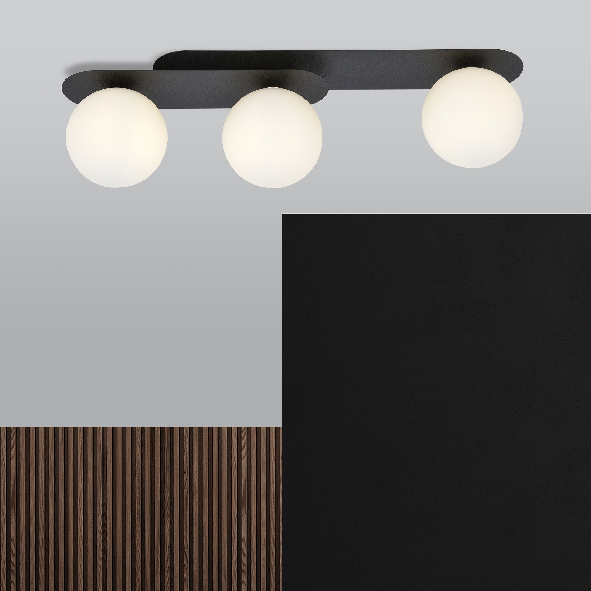 Plafonnier Plaza base en métal ovale avec abat-jour en boule de verre au design contemporain par Emibig