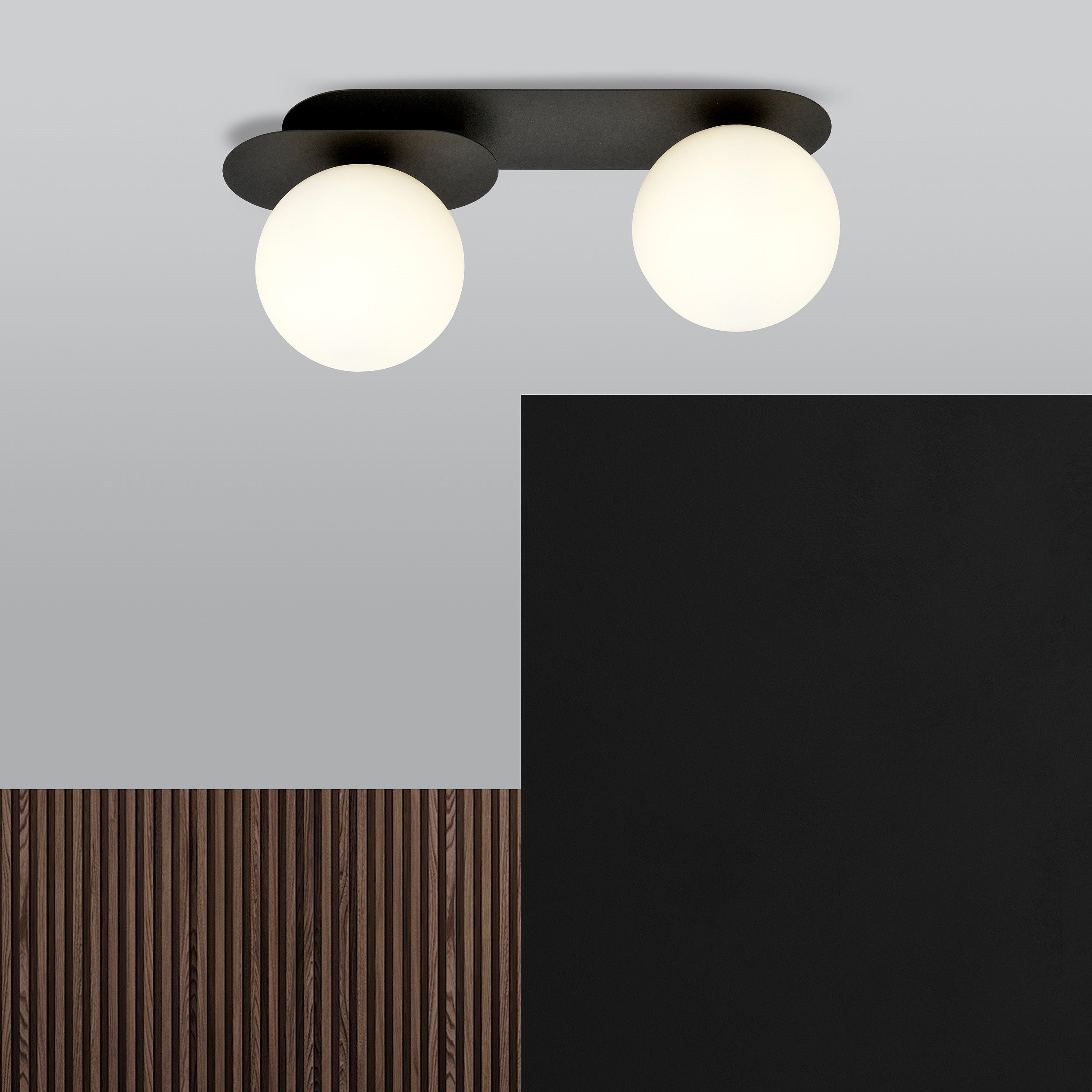 Plafonnier Plaza base en métal ovale avec abat-jour en boule de verre au design contemporain par Emibig