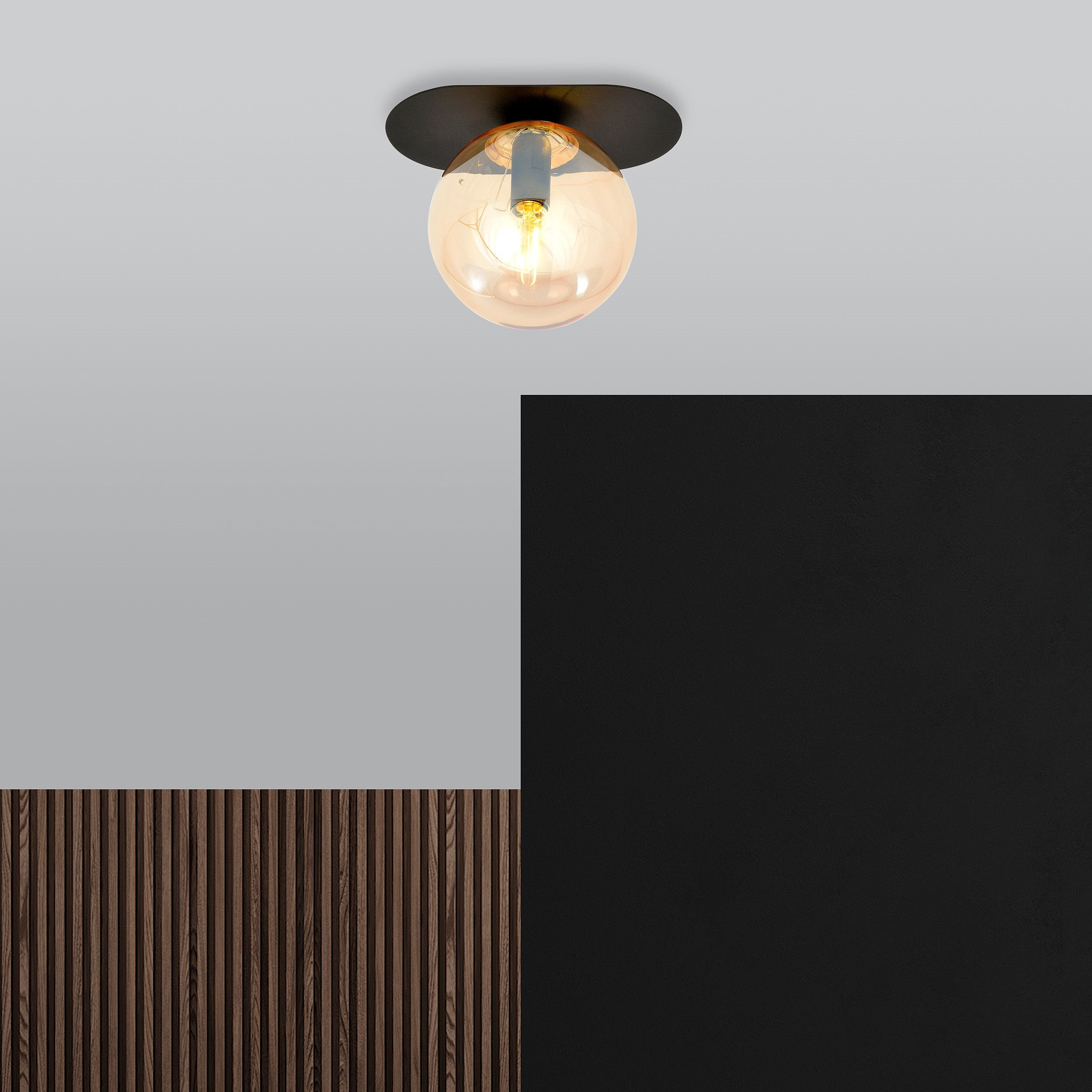 Plafonnier Plaza base en métal ovale avec abat-jour en boule de verre au design contemporain par Emibig