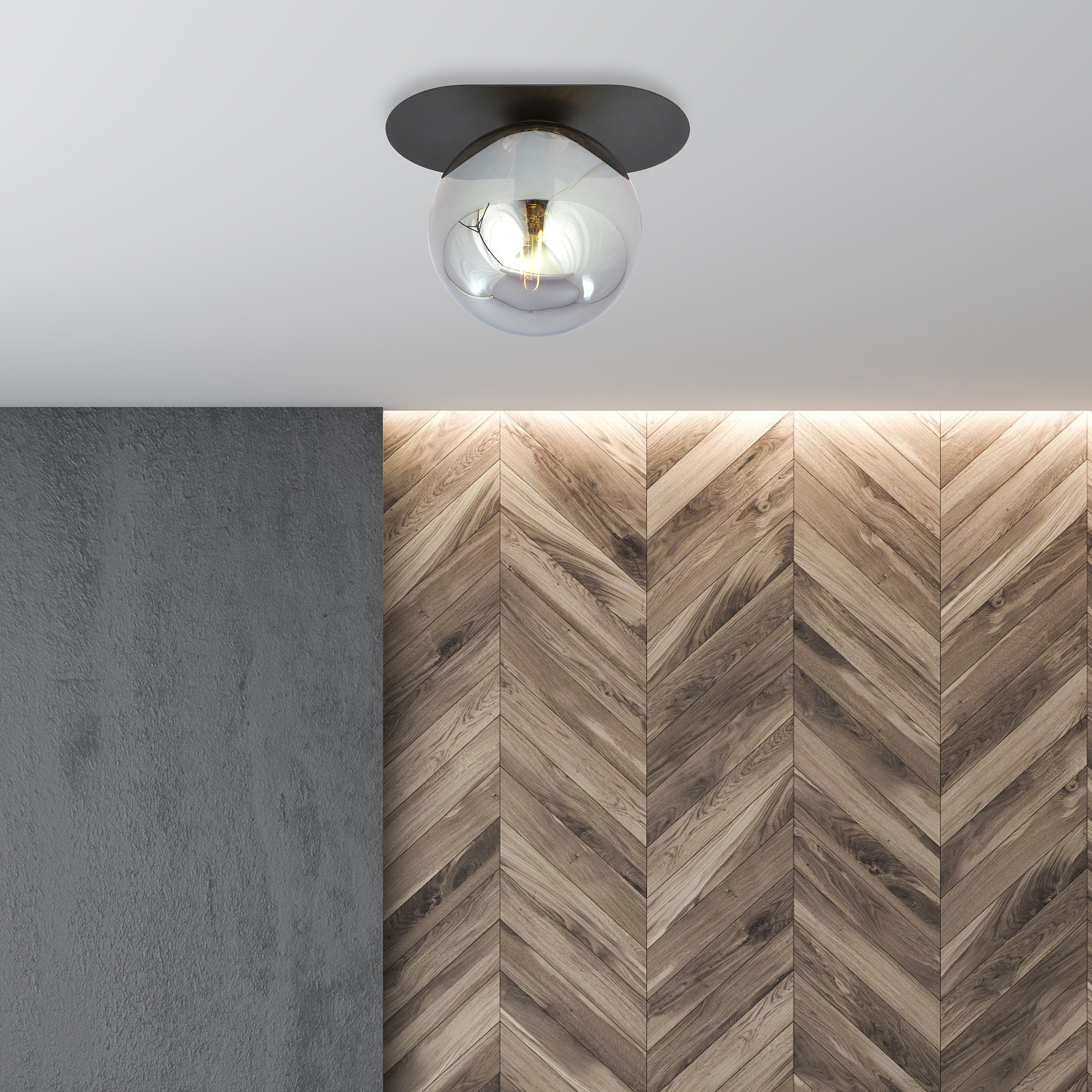 Plafonnier Plaza base en métal ovale avec abat-jour en boule de verre au design contemporain par Emibig