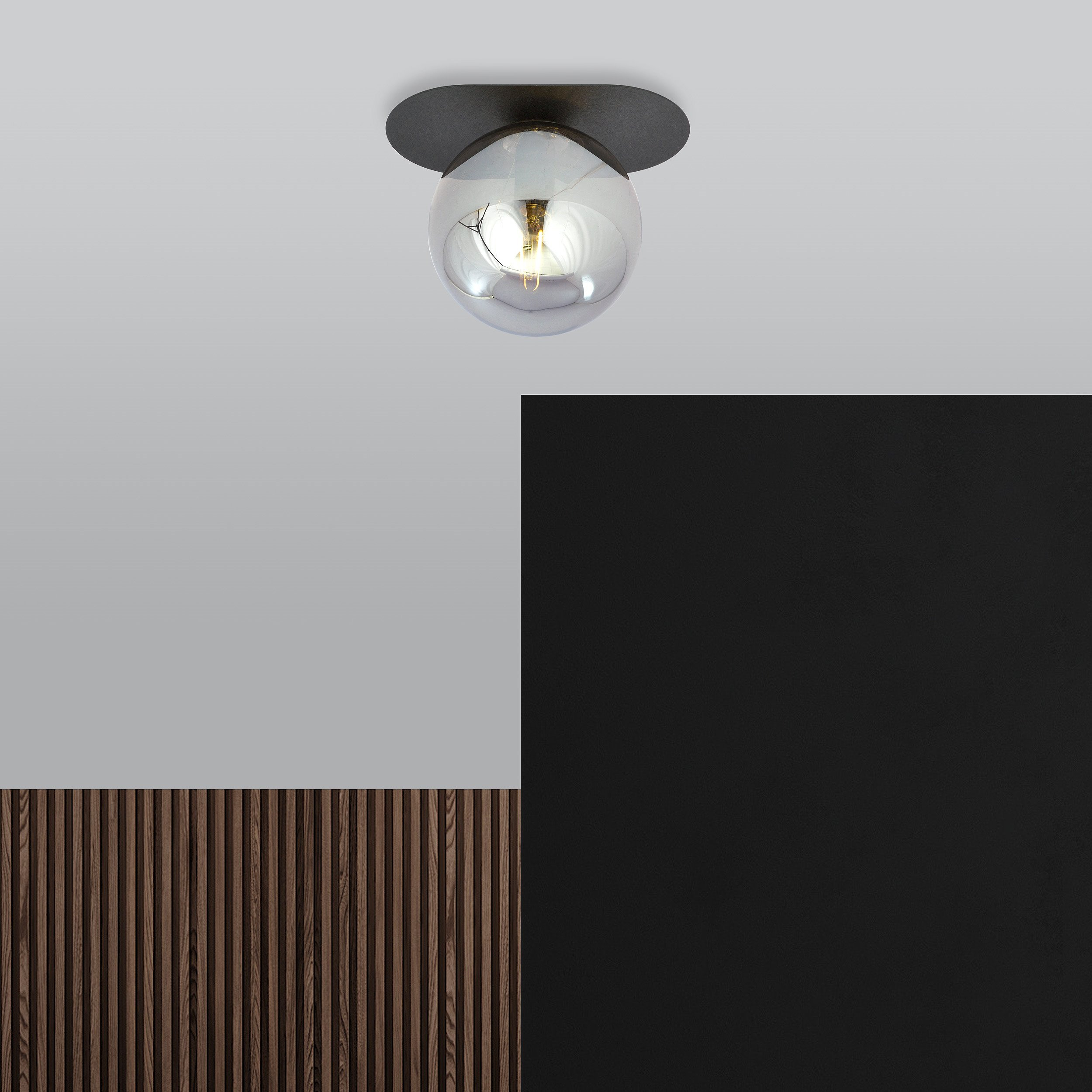 Plafonnier Plaza base en métal ovale avec abat-jour en boule de verre au design contemporain par Emibig