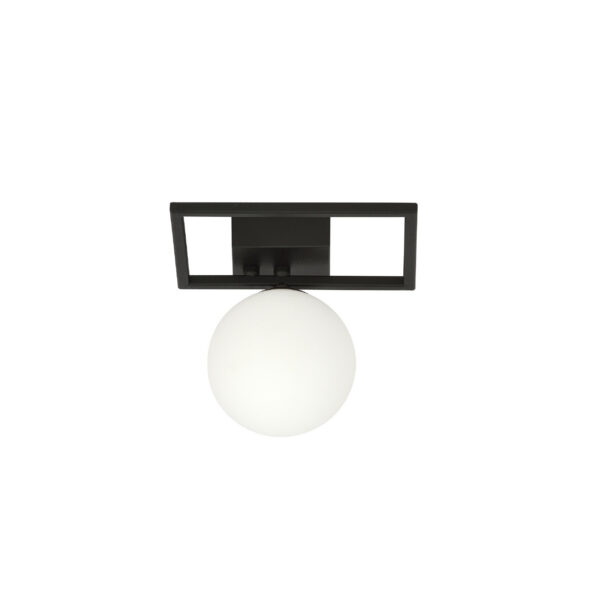 Plafonnier Imago avec base en cadre métallique rectangulaire et abat-jour en boule de verre au design contemporain par Emibig