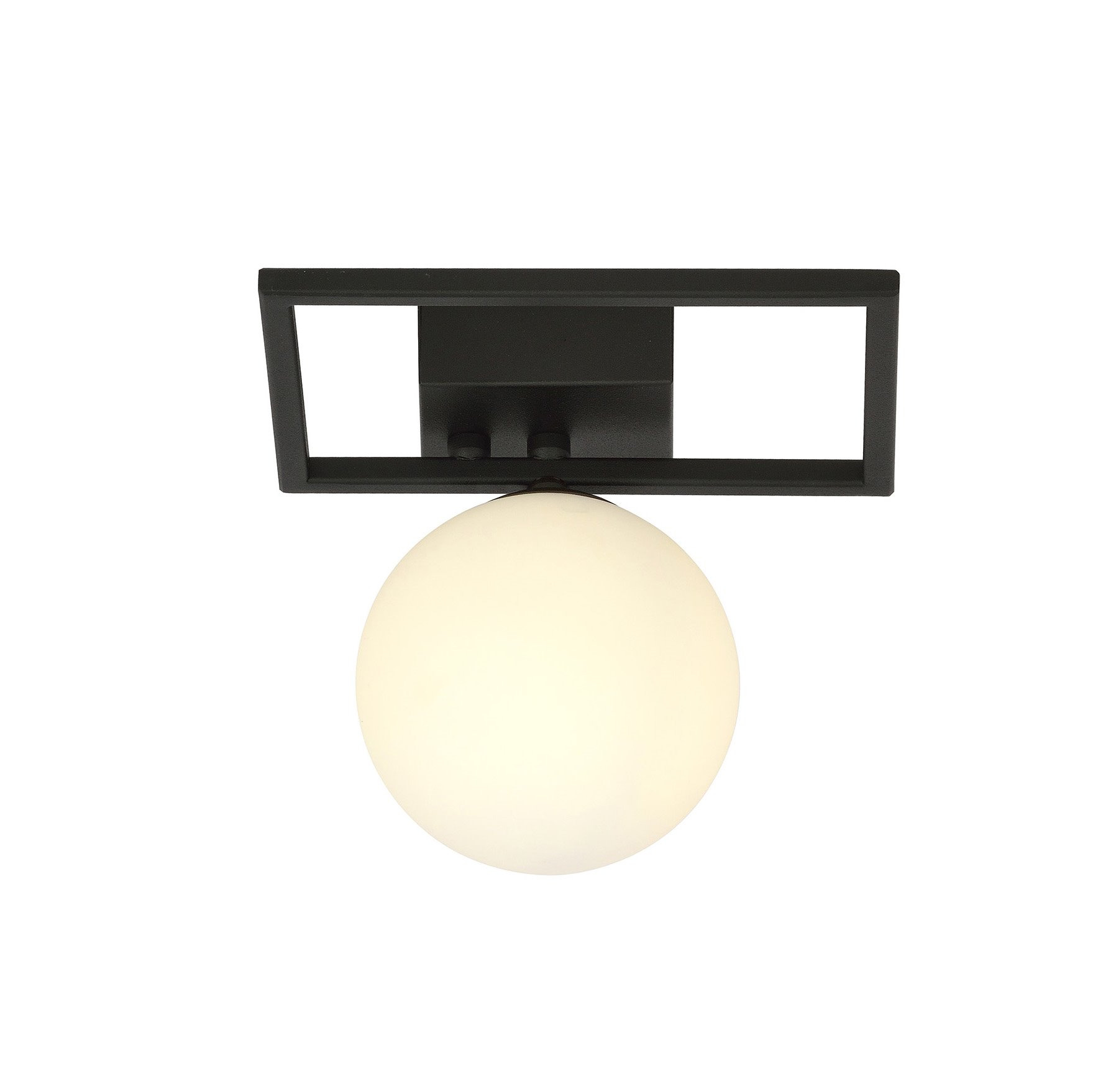 Plafonnier Imago avec base en cadre métallique rectangulaire et abat-jour en boule de verre au design contemporain par Emibig Plafonnier Imago avec base en cadre métallique rectangulaire et abat-jour en boule de verre au design contemporain par Emibig