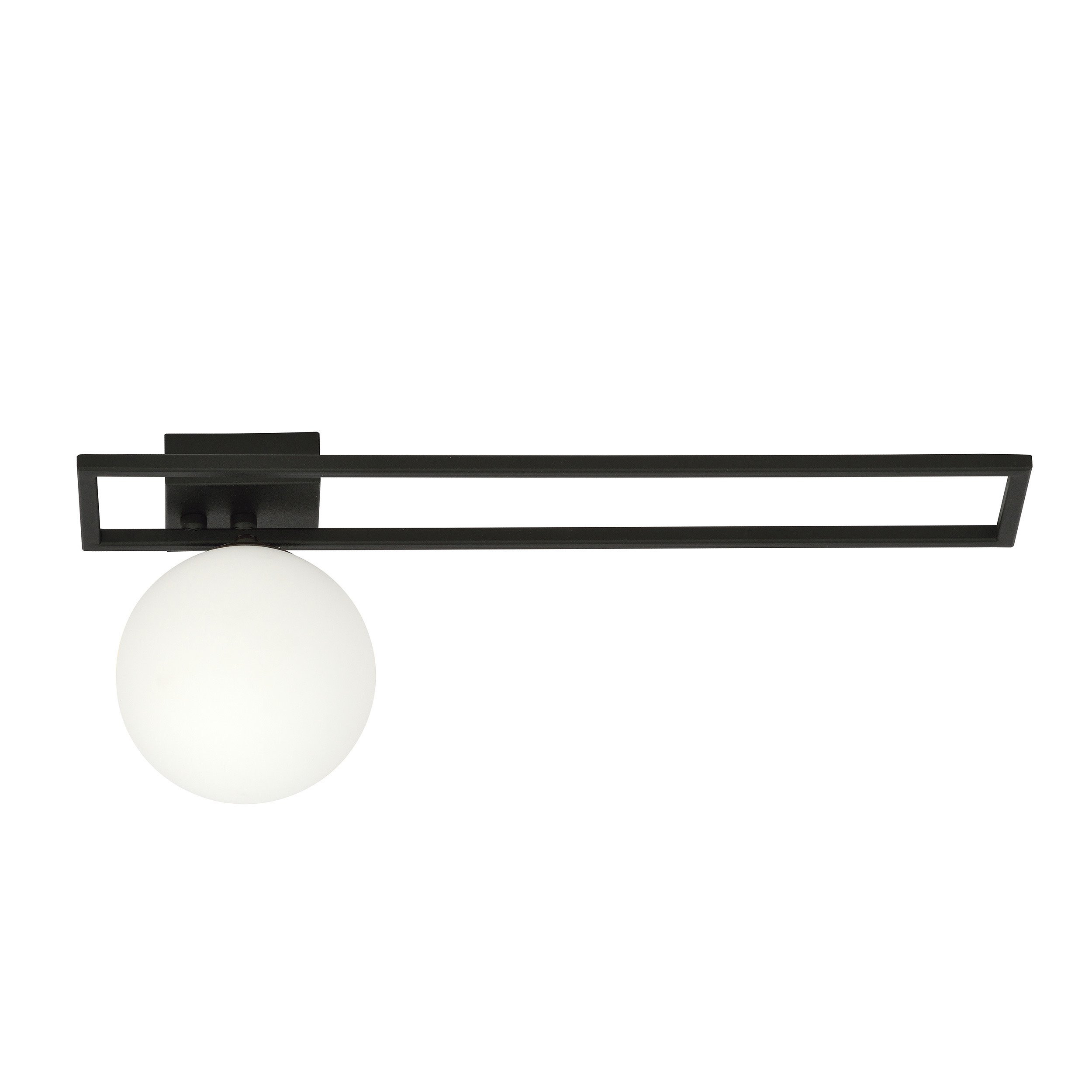 Plafonnier Imago avec base en cadre métallique rectangulaire et abat-jour en boule de verre au design contemporain par Emibig Plafonnier Imago avec base en cadre métallique rectangulaire et abat-jour en boule de verre au design contemporain par Emibig