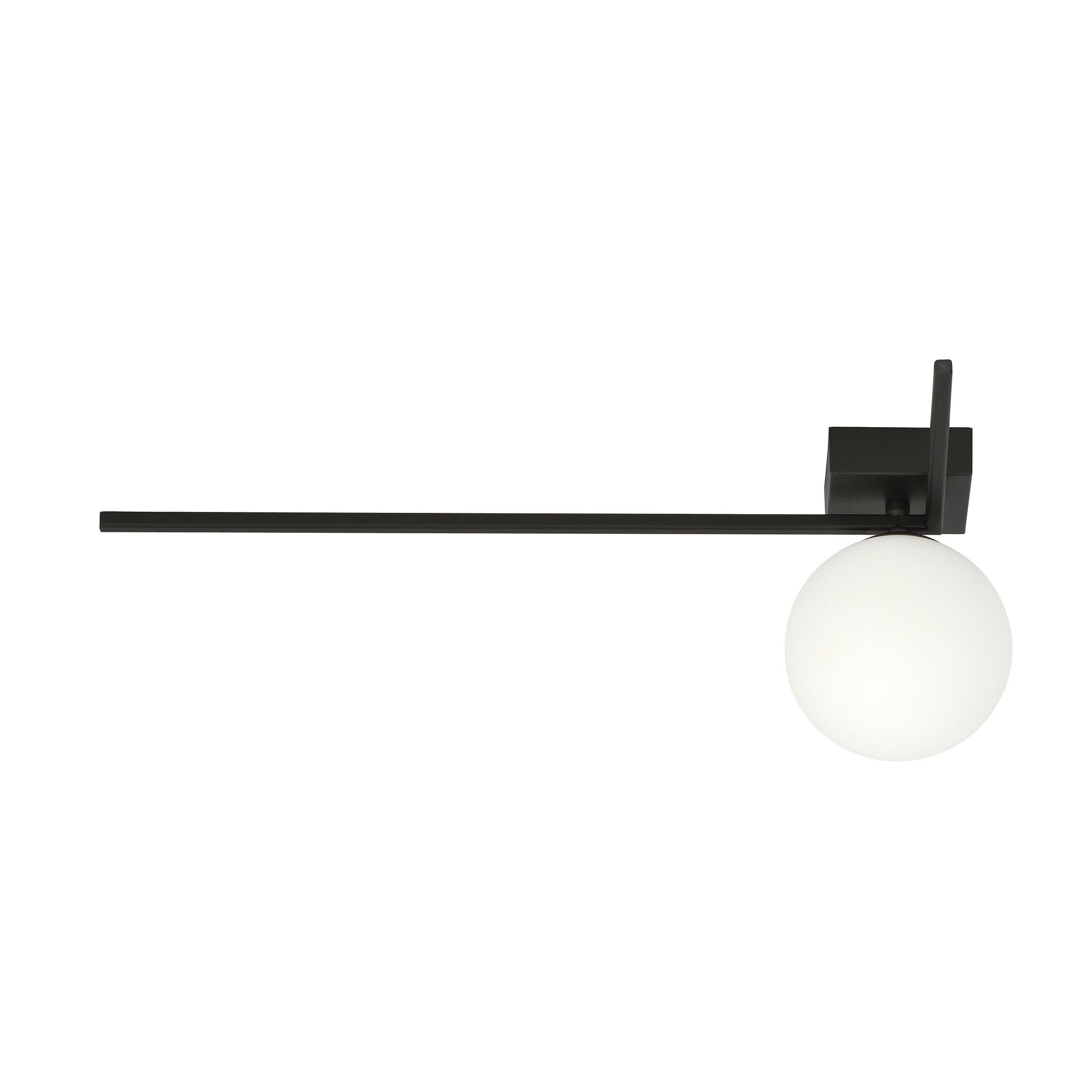 Plafonnier Imago avec base en cadre métallique en angle droit et abat-jour en boule de verre au design contemporain par Emibig Plafonnier Imago avec base en cadre métallique en angle droit et abat-jour en boule de verre au design contemporain par Emibig