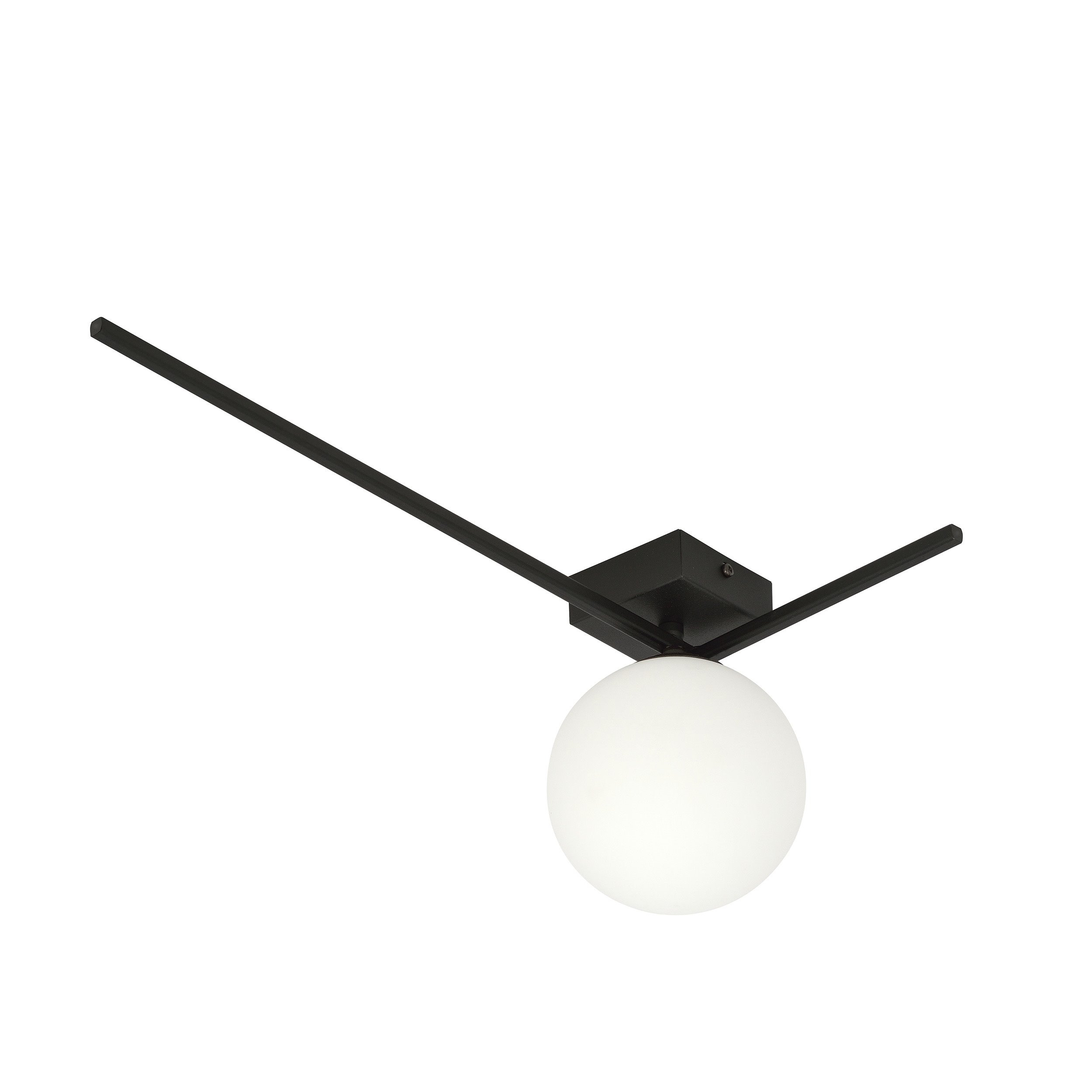 Plafonnier Imago avec base en cadre métallique en angle droit et abat-jour en boule de verre au design contemporain par Emibig Plafonnier Imago avec base en cadre métallique en angle droit et abat-jour en boule de verre au design contemporain par Emibig