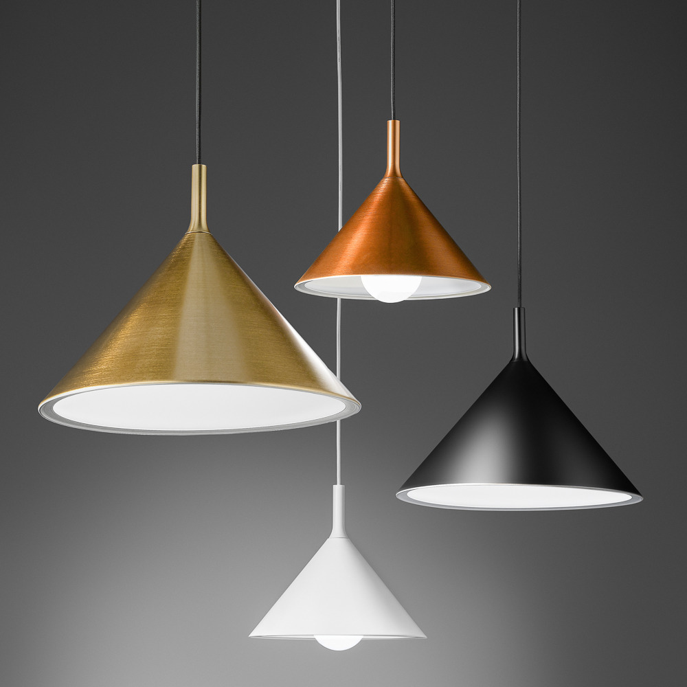 Suspension Barbie base en aluminium avec abat-jour en forme de cône au design contemporain par Gea Luce Suspension Barbie base en aluminium avec abat-jour en forme de cône au design contemporain par Gea Luce