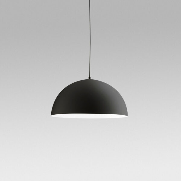Suspension Bonella avec cadre en aluminium et grand abat-jour demi-sphère ouvert au design contemporain par Gea Luce