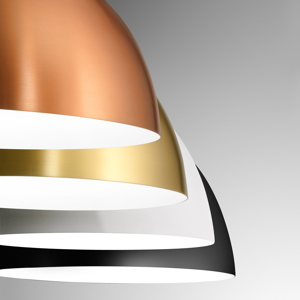Suspension Bonella avec cadre en aluminium et grand abat-jour demi-sphère ouvert au design contemporain par Gea Luce Suspension Bonella avec cadre en aluminium et grand abat-jour demi-sphère ouvert au design contemporain par Gea Luce