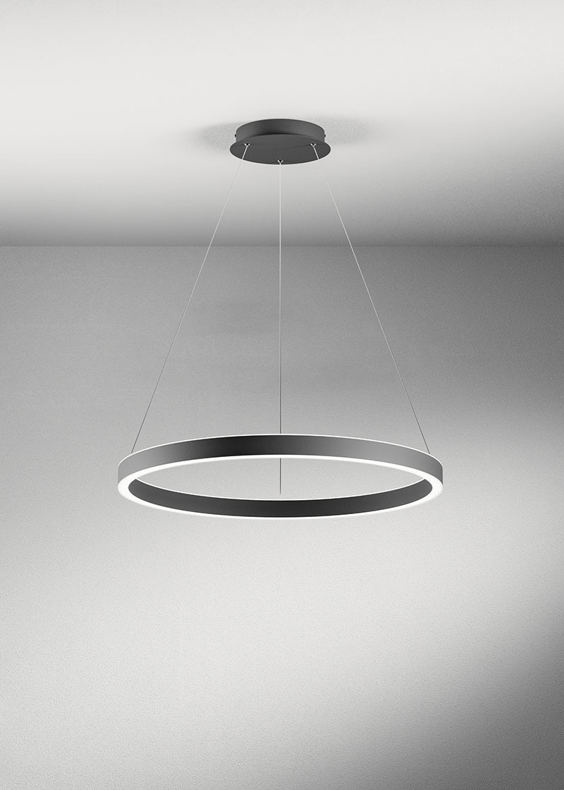 Suspension Chryseide base en aluminium avec diffuseur en silicone circulaire au design contemporain par Gea Luce