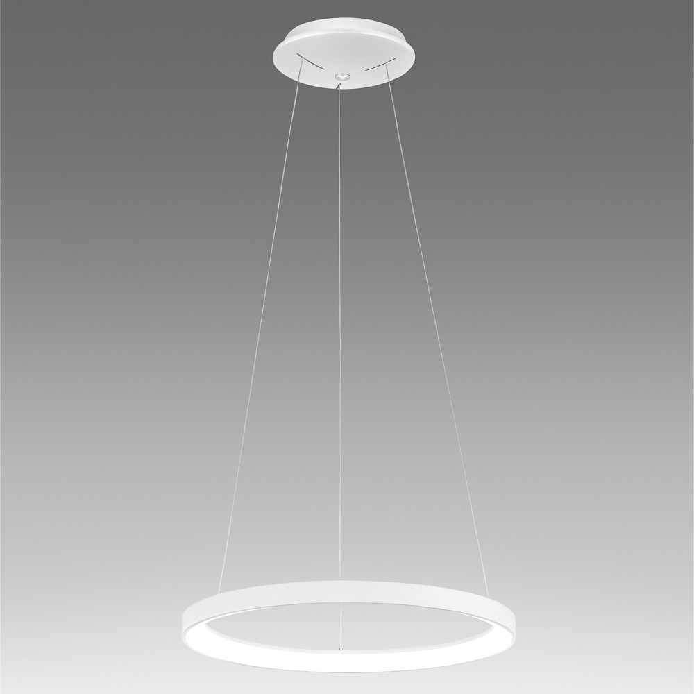 Suspension Krizia avec base en aluminium et diffuseur en acrylique en forme d'anneau au design contemporain par Gea Luce