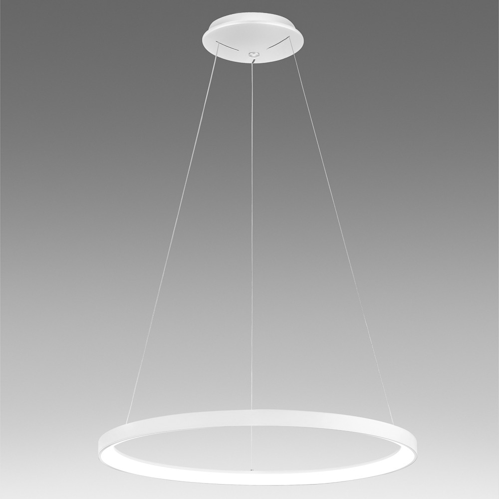 Suspension Krizia avec base en aluminium et diffuseur en acrylique en forme d'anneau au design contemporain par Gea Luce Suspension Krizia avec base en aluminium et diffuseur en acrylique en forme d'anneau au design contemporain par Gea Luce