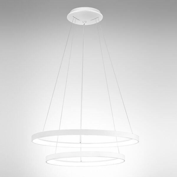 Suspension Krizia à double anneau avec base en aluminium et diffuseur en acrylique au design contemporain par Gea Luce