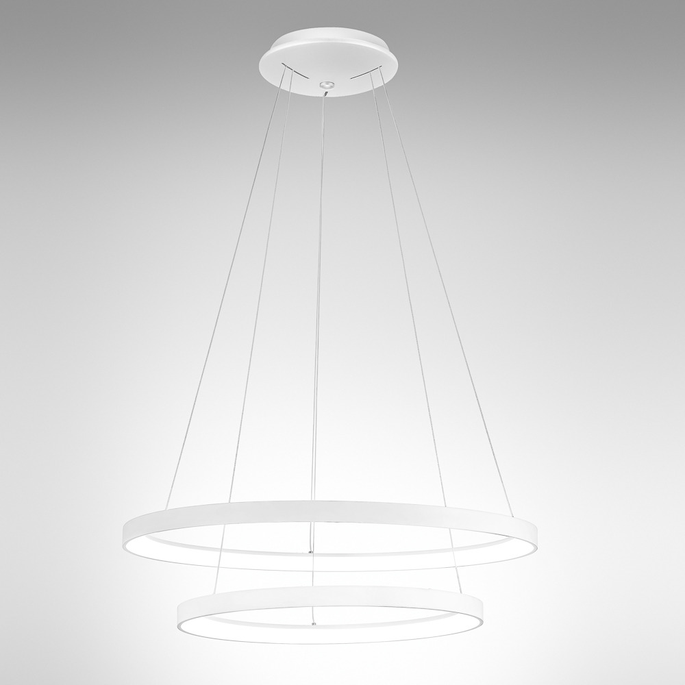Suspension Krizia à double anneau avec base en aluminium et diffuseur en acrylique au design contemporain par Gea Luce