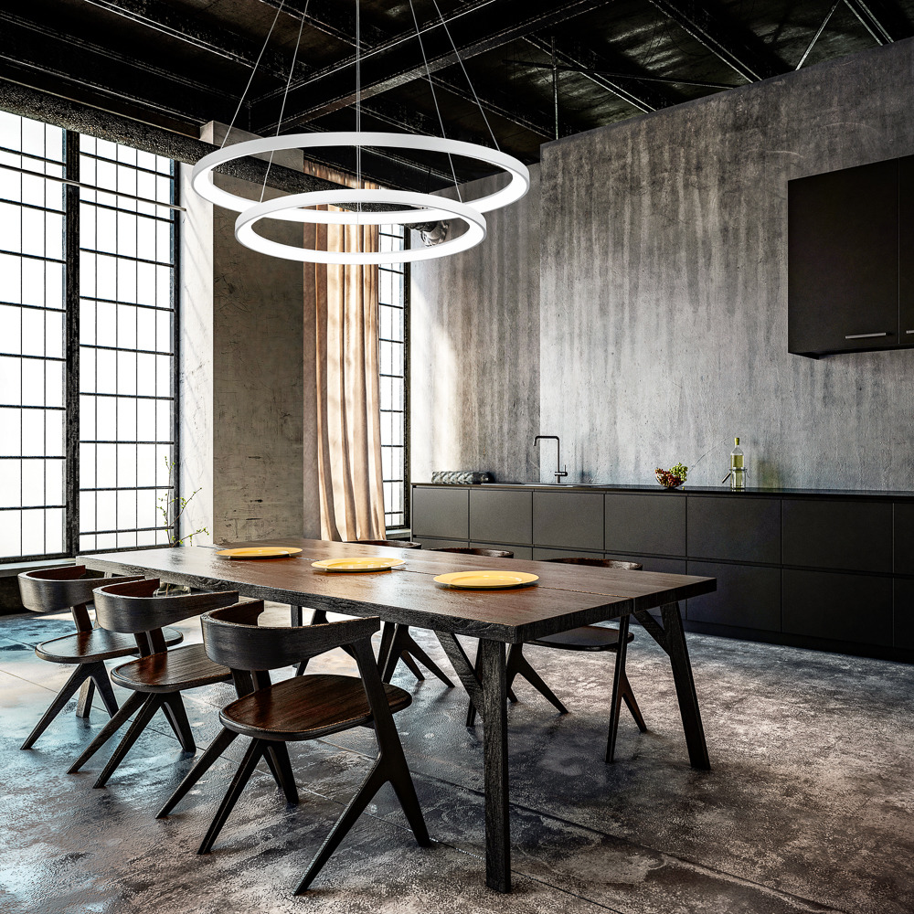 Suspension Krizia à double anneau avec base en aluminium et diffuseur en acrylique au design contemporain par Gea Luce Suspension Krizia à double anneau avec base en aluminium et diffuseur en acrylique au design contemporain par Gea Luce
