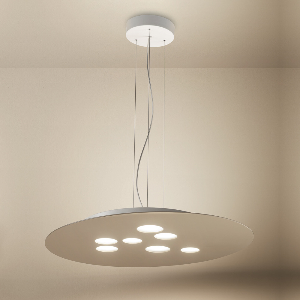Suspension Luna base en métal avec lumière à double émission au design contemporain par Gea Luce Suspension Luna base en métal avec lumière à double émission au design contemporain par Gea Luce