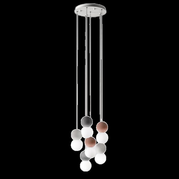 Suspension Sfera Cluster base en métal avec diffuseur en verre fixé sur une sphère en béton au design contemporain par Gea Luce